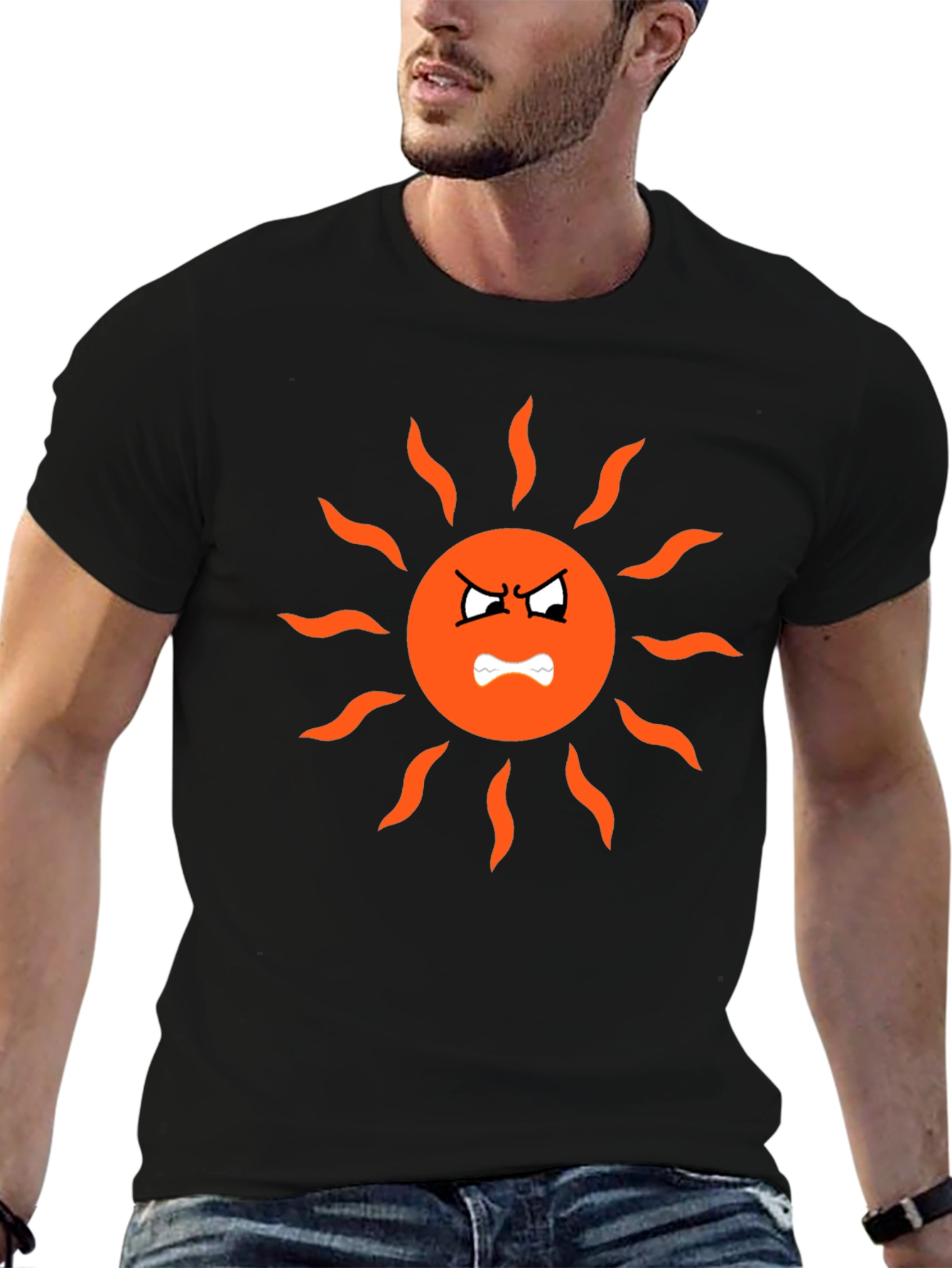 Angry Sun Graphic Tee - Black Cotton T-Shirt