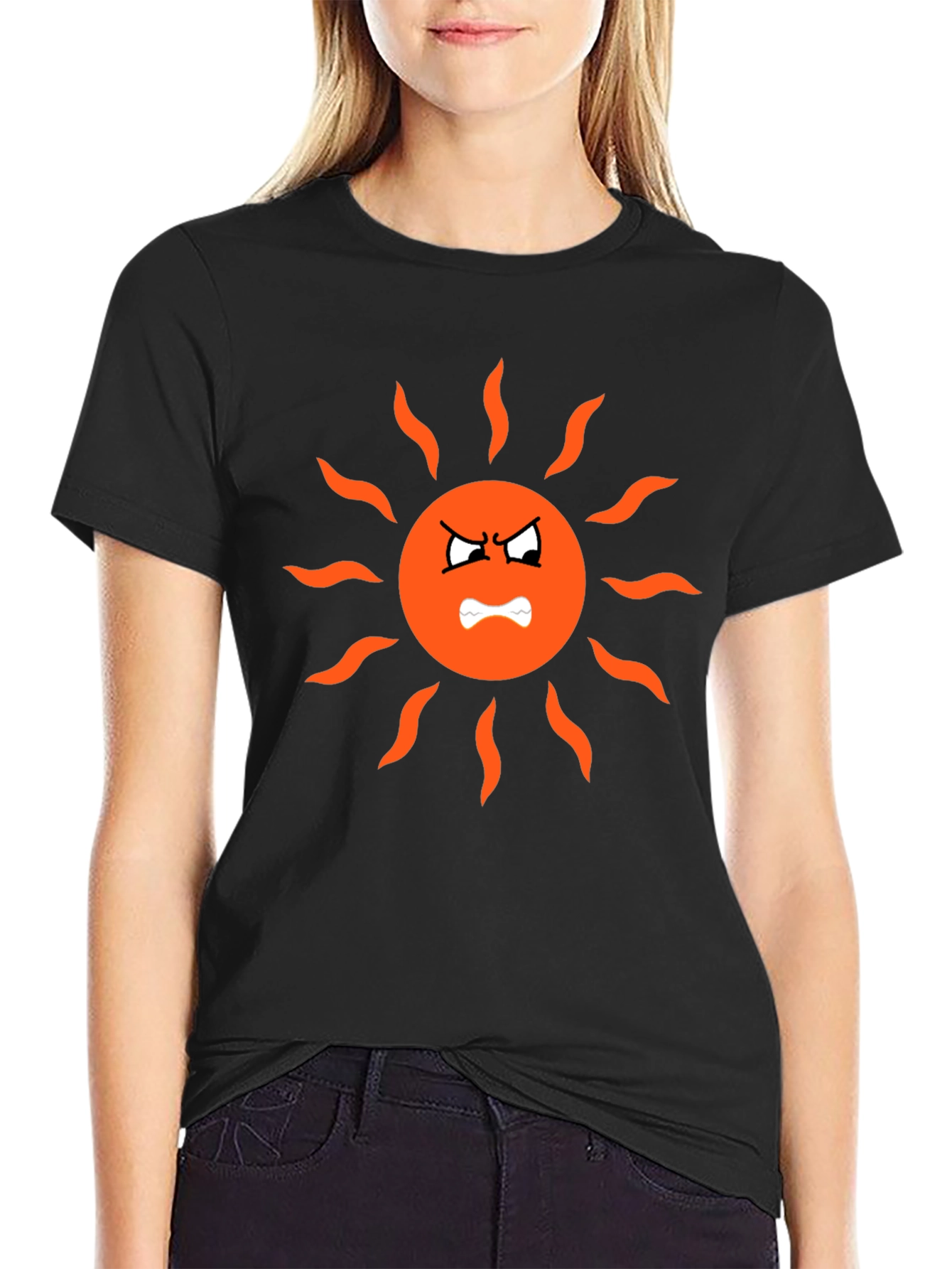 Angry Sun Graphic Tee - Black Cotton T-Shirt