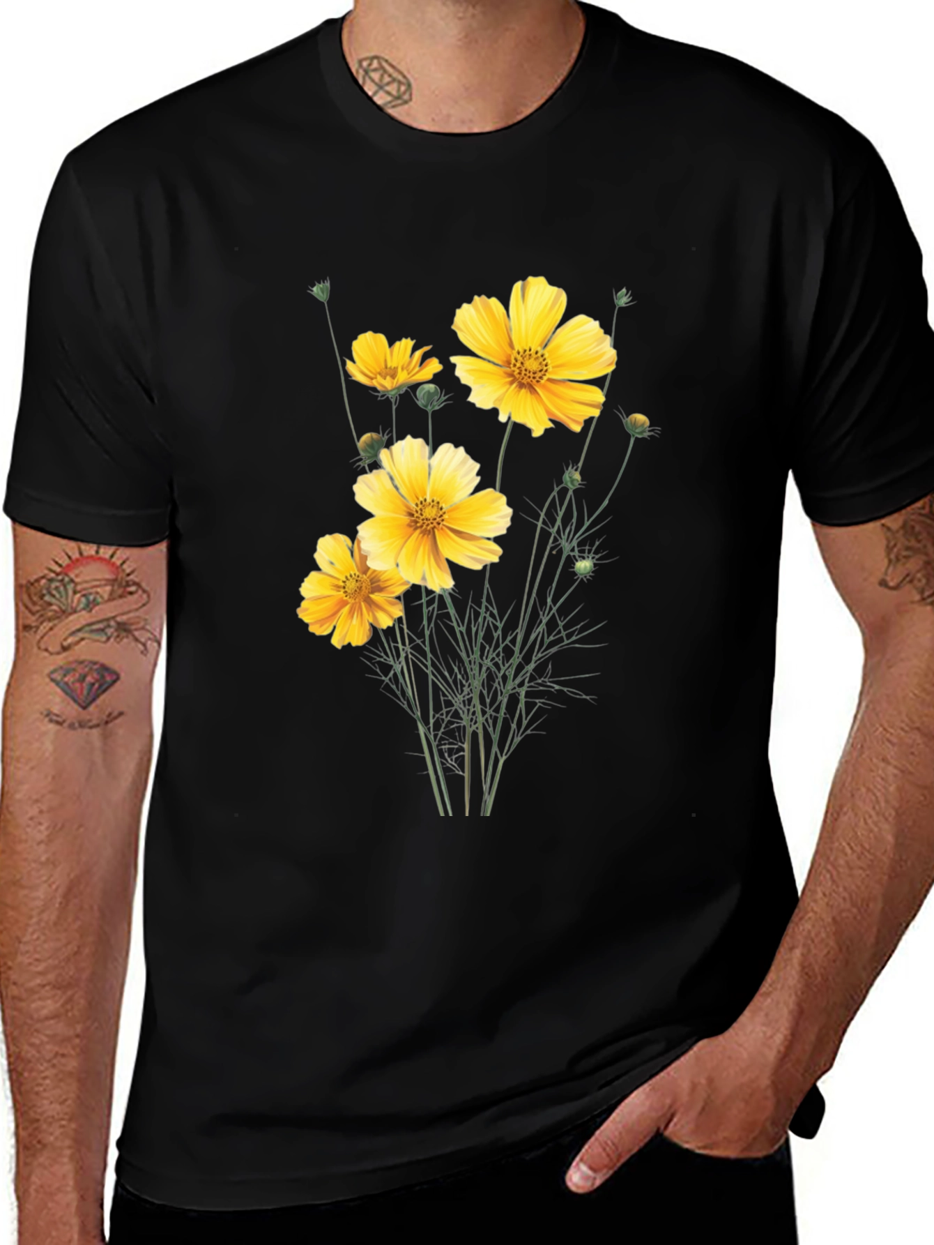 Floral Print Black T-Shirt
