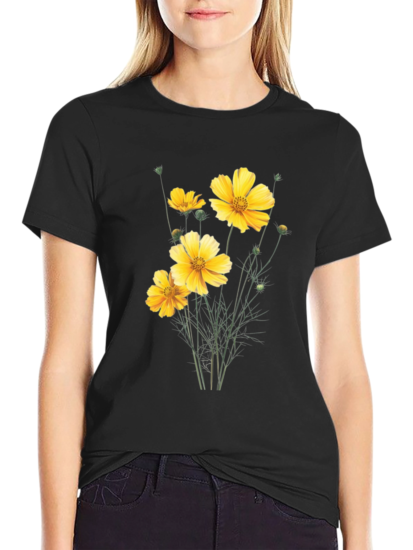 Floral Print Black T-Shirt