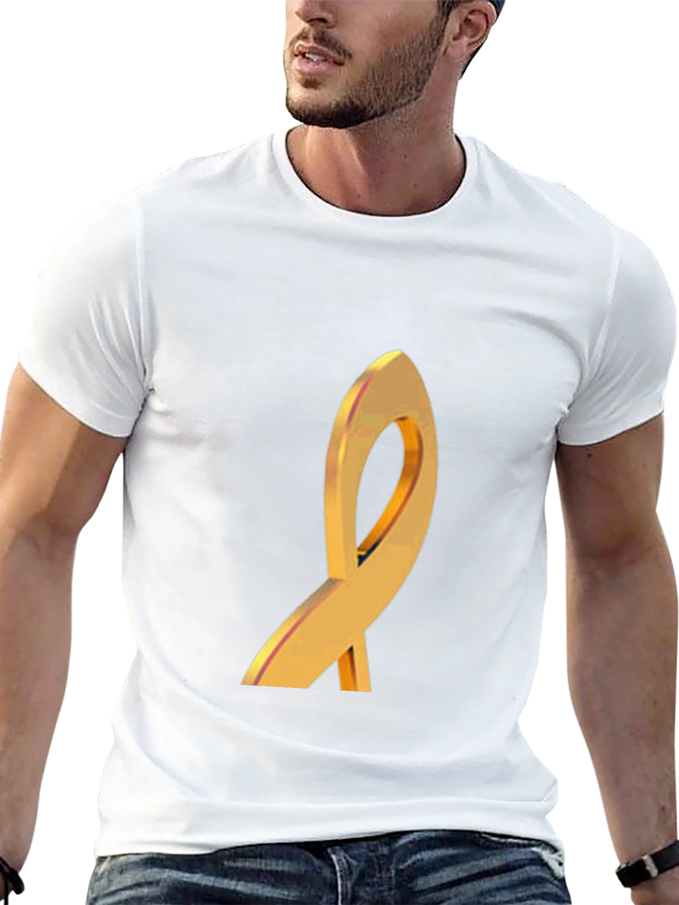 Gold Ribbon Graphic Black T-Shirt