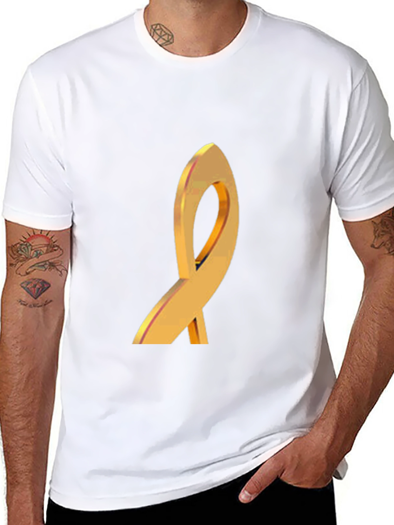 Gold Ribbon Graphic Black T-Shirt