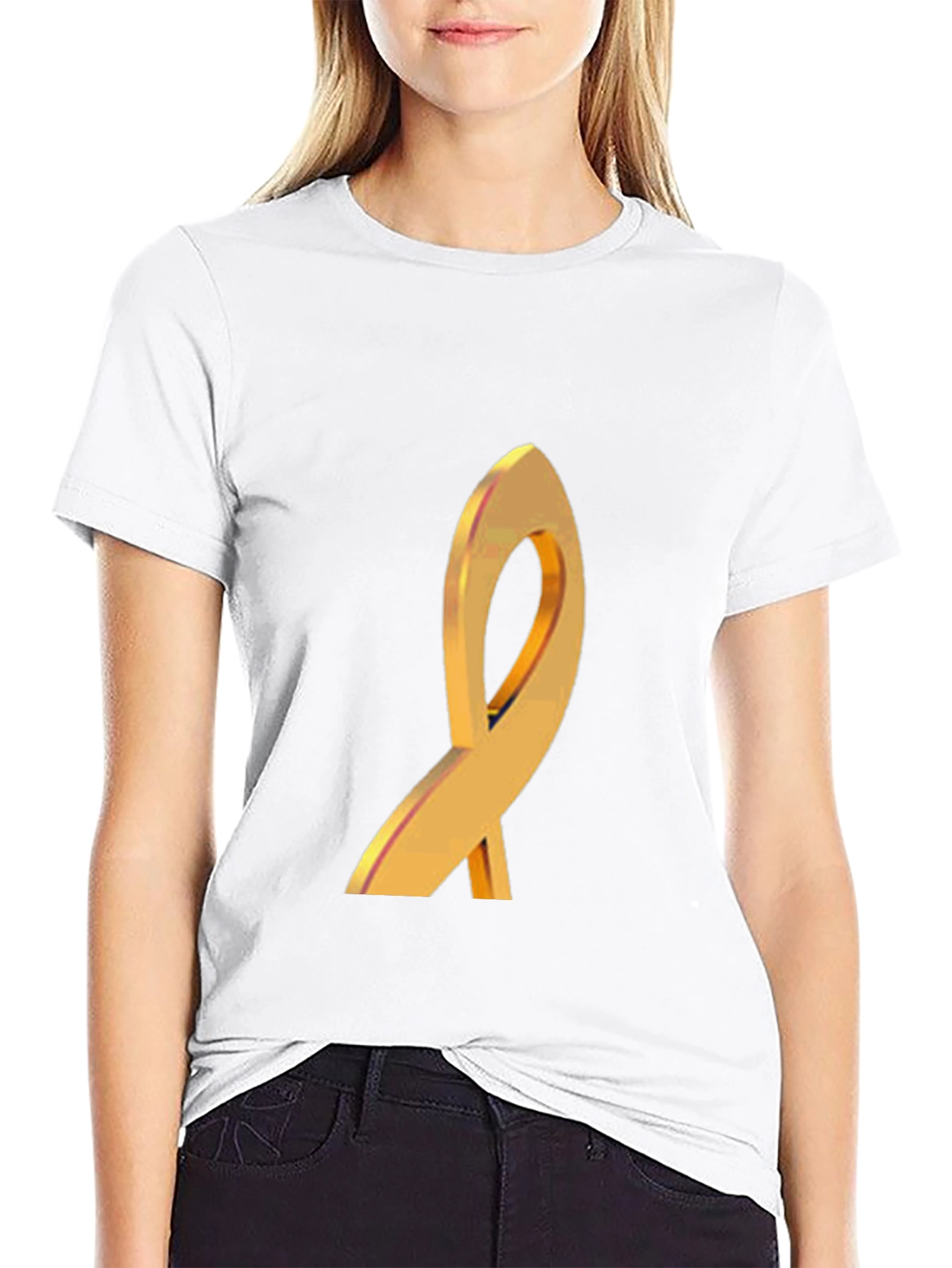 Gold Ribbon Graphic Black T-Shirt
