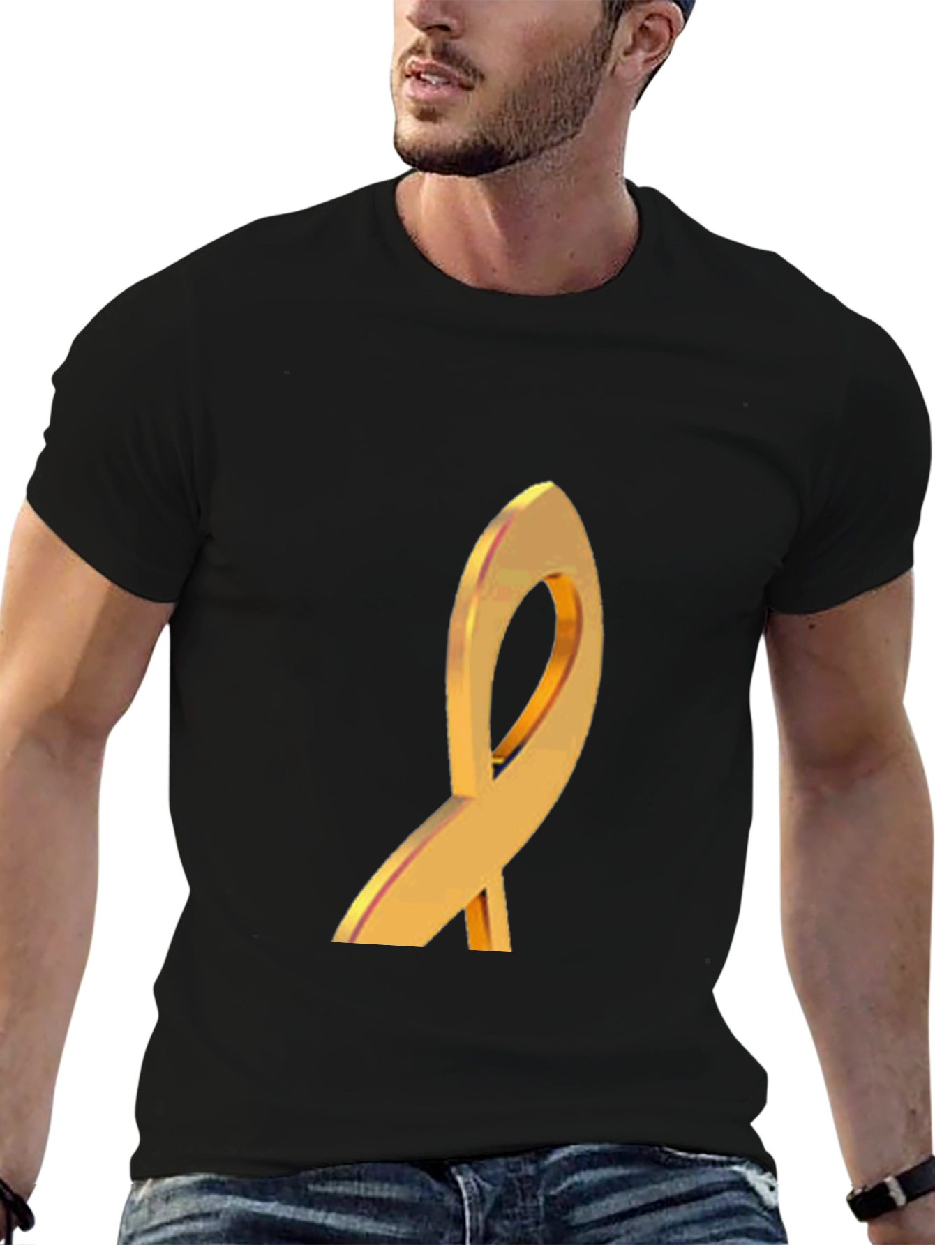 Gold Ribbon Graphic Black T-Shirt