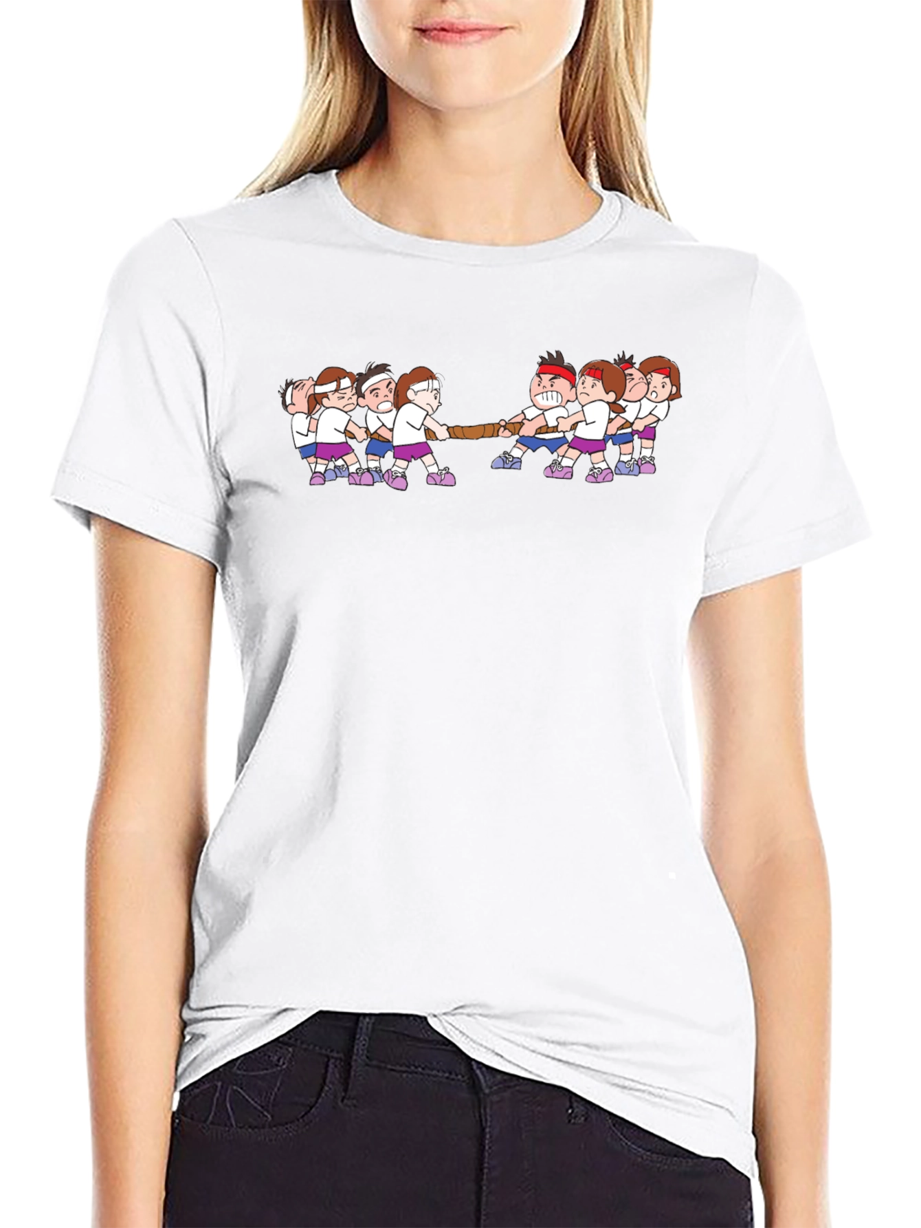 Tug-of-War Cartoon Graphic Black T-Shirt