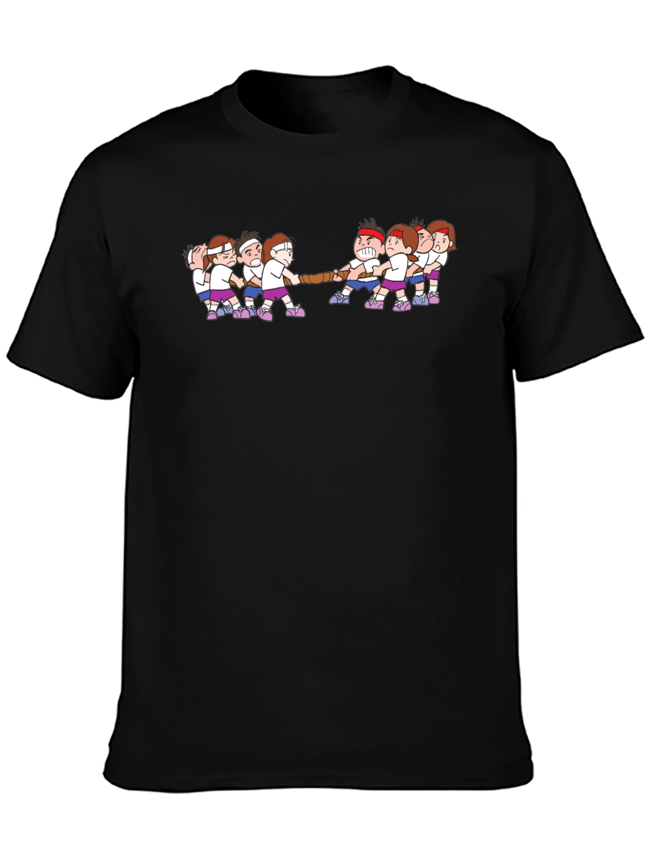 Tug-of-War Cartoon Graphic Black T-Shirt
