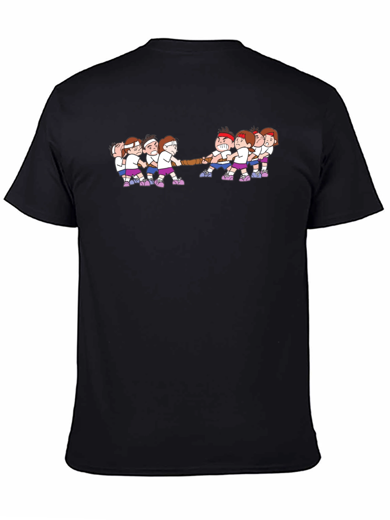 Tug-of-War Cartoon Graphic Black T-Shirt