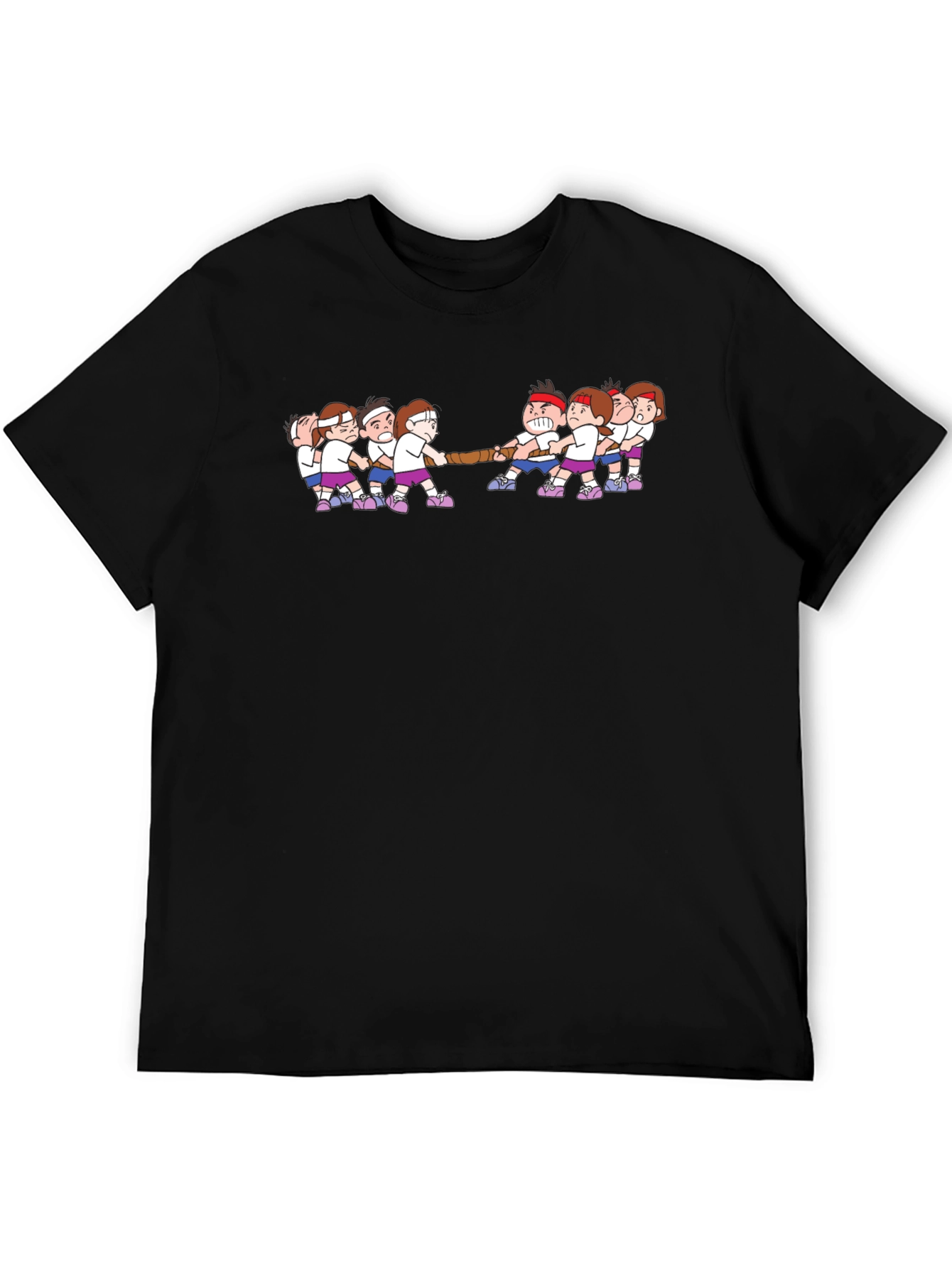 Tug-of-War Cartoon Graphic Black T-Shirt
