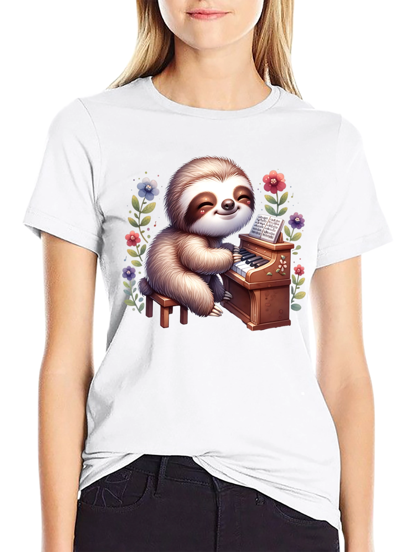 Sloth Pianist Graphic Tee - Cute & Unique!