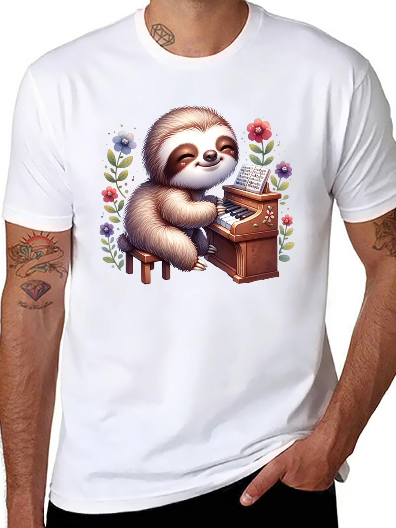Sloth Pianist Graphic Tee - Cute & Unique!