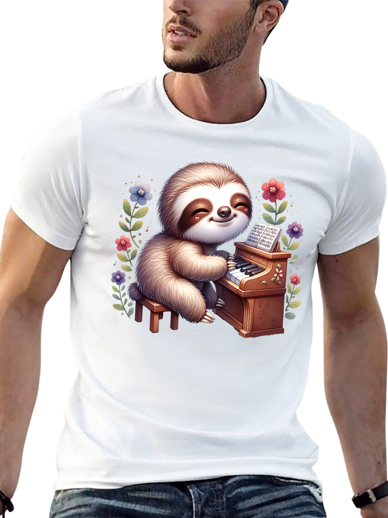 Sloth Pianist Graphic Tee - Cute & Unique!