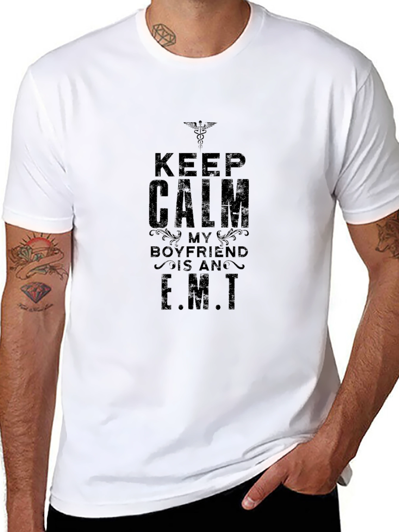 Keep Calm EMT Boyfriend Black T-Shirt