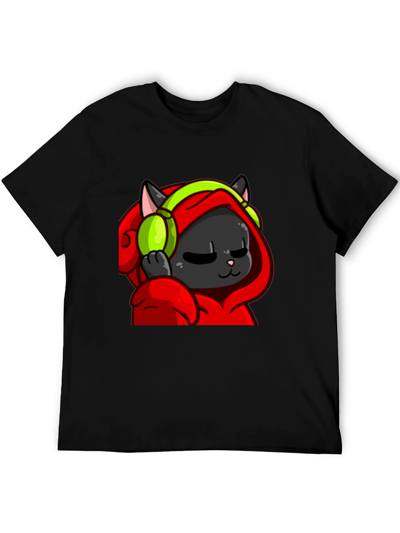 Cool Cat Black T-Shirt - Headphones Hoodie Graphic
