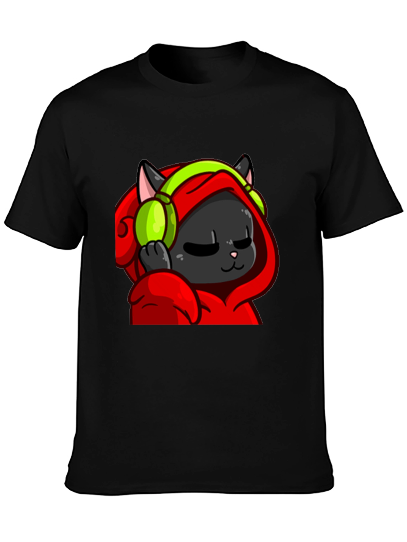 Cool Cat Black T-Shirt - Headphones Hoodie Graphic