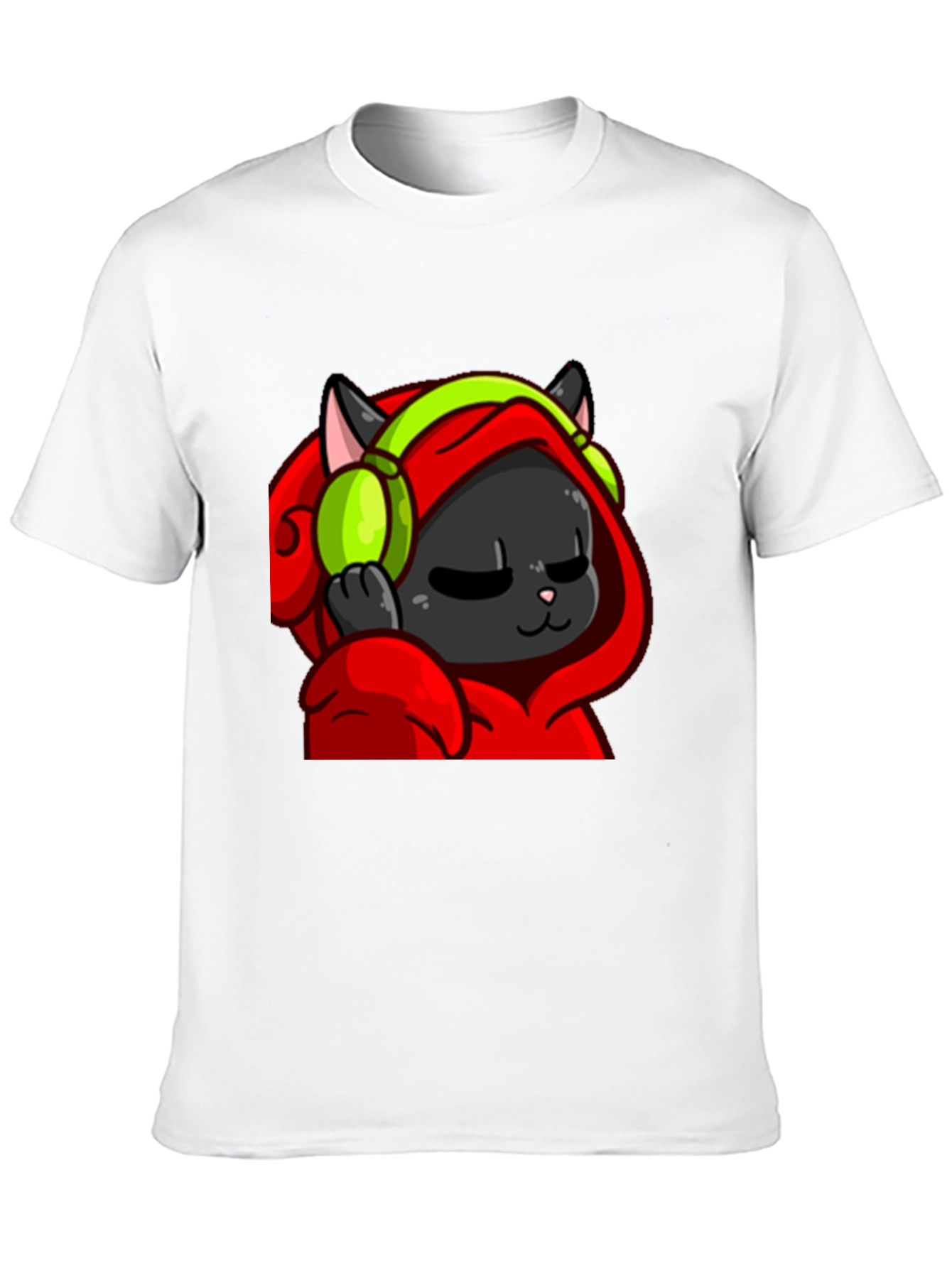 Cool Cat Black T-Shirt - Headphones Hoodie Graphic