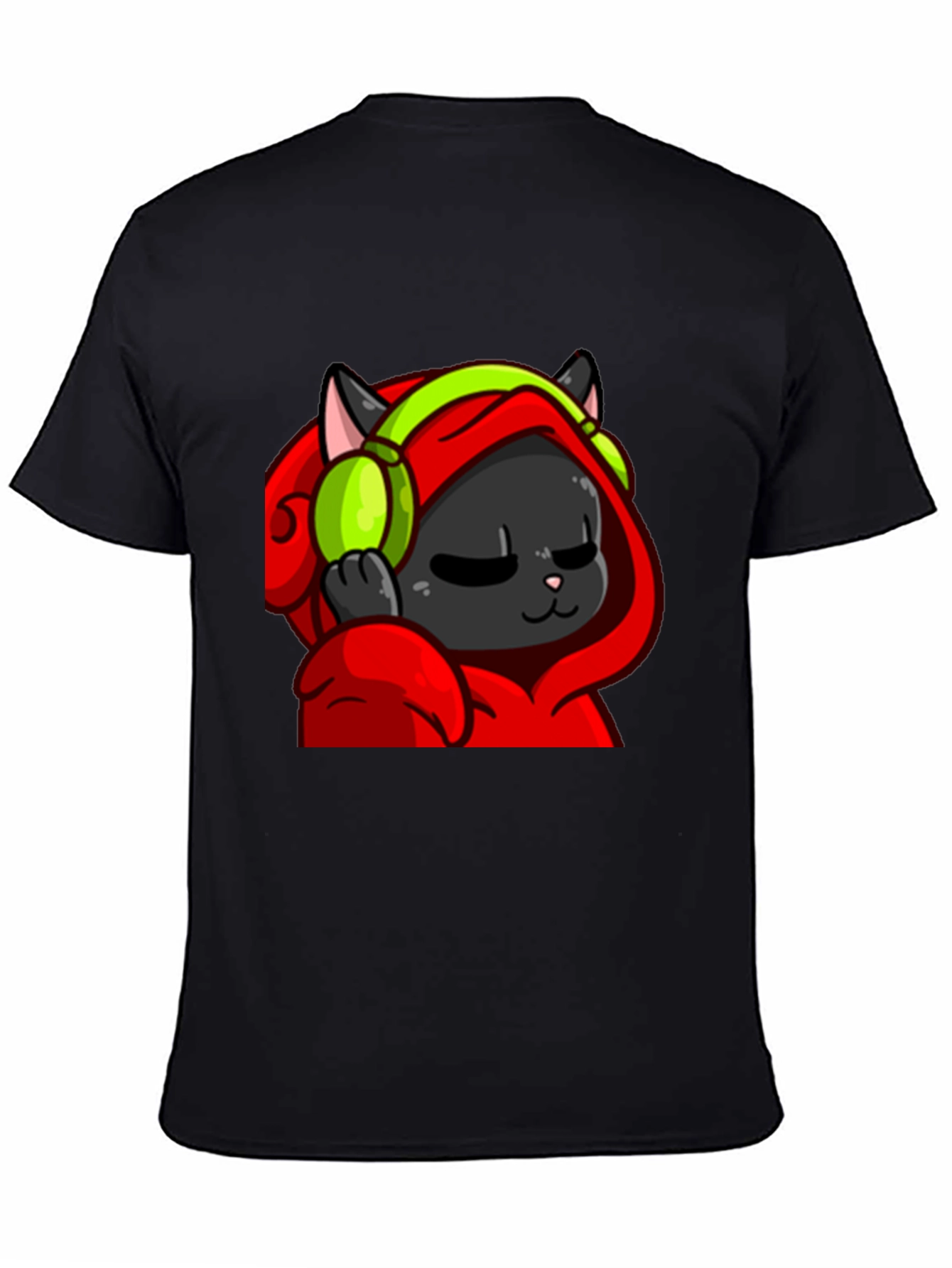 Cool Cat Black T-Shirt - Headphones Hoodie Graphic