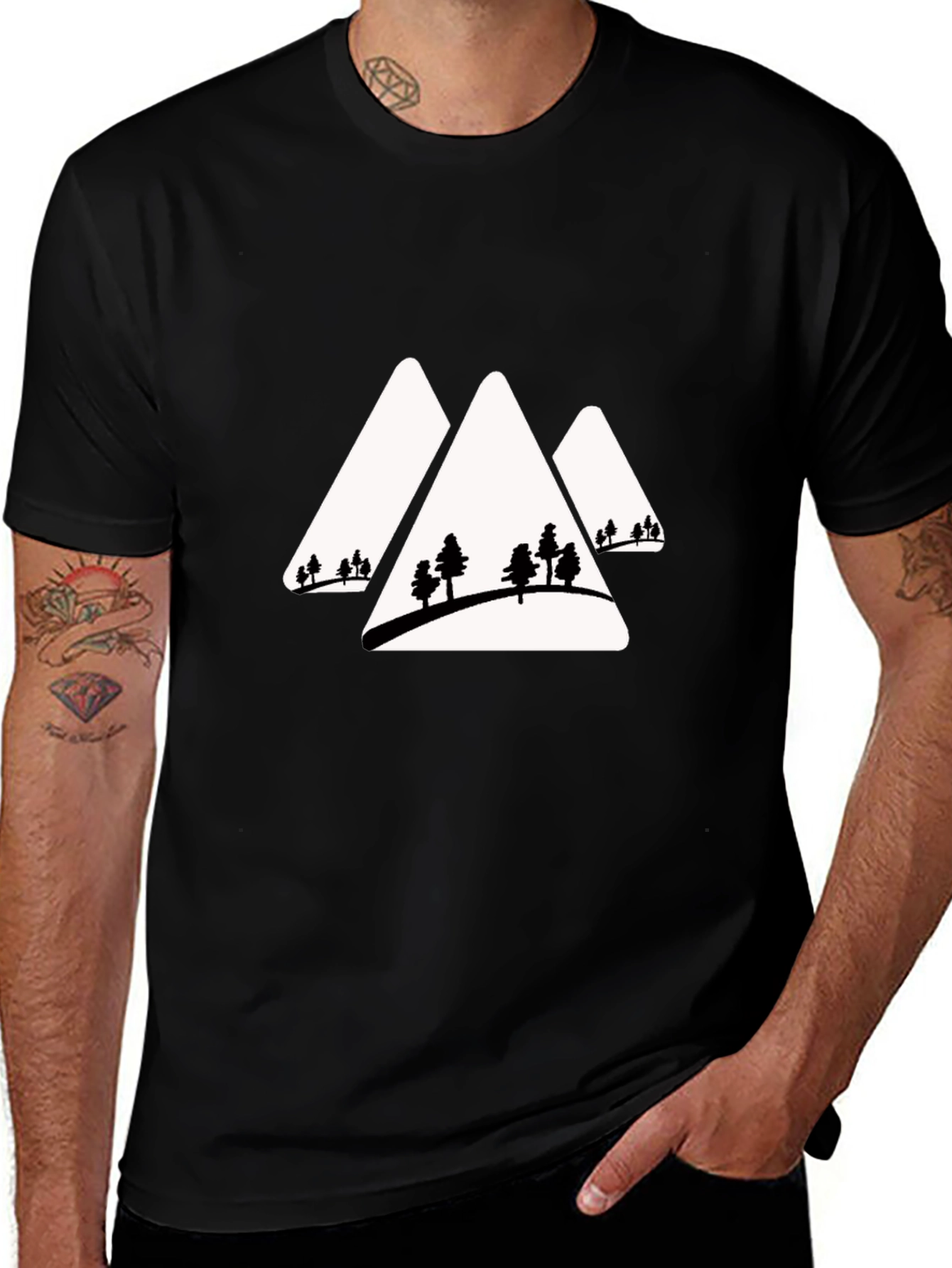 Mountain Peaks & Trees Graphic Tee - Black