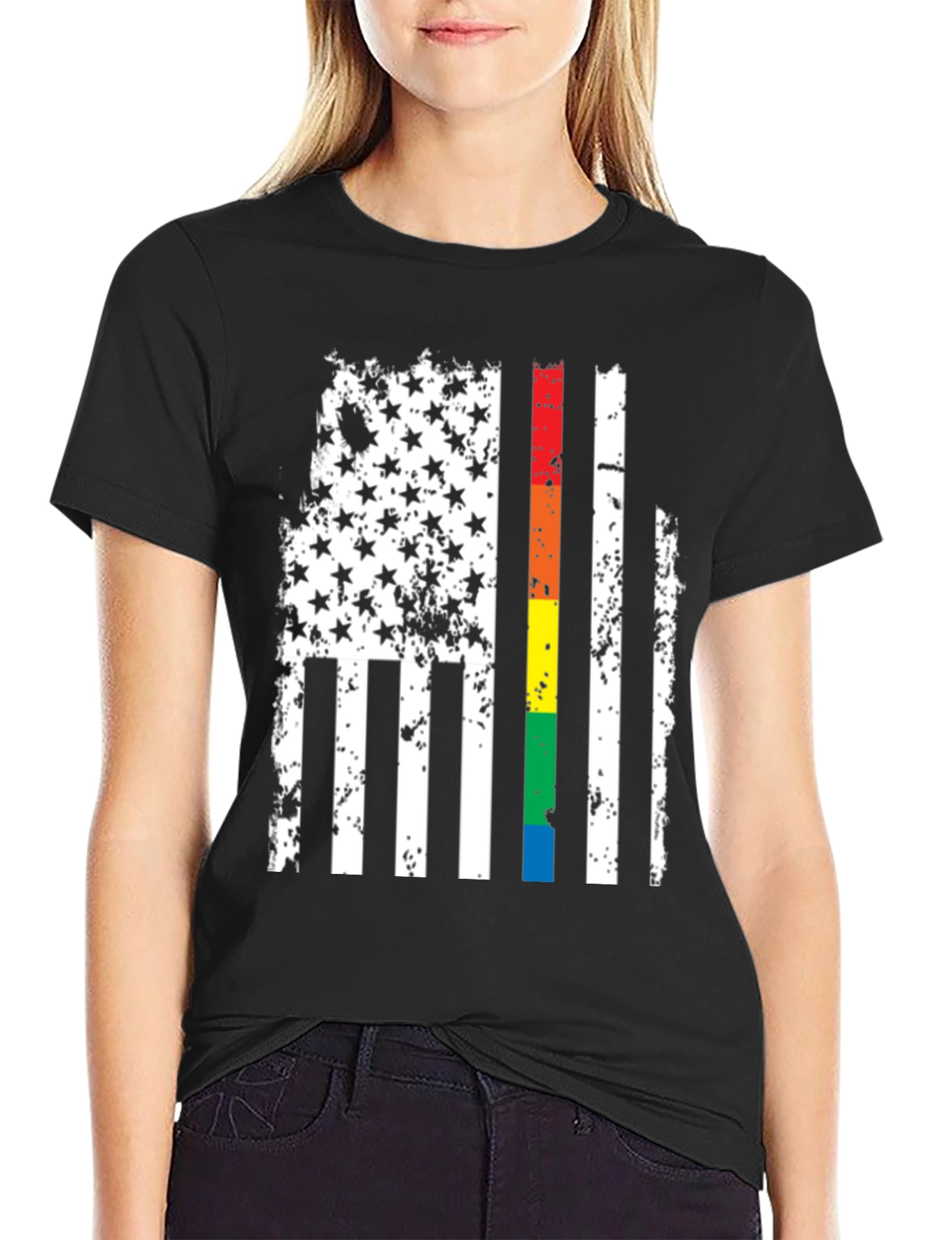Distressed American Flag LGBTQ Pride T-Shirt