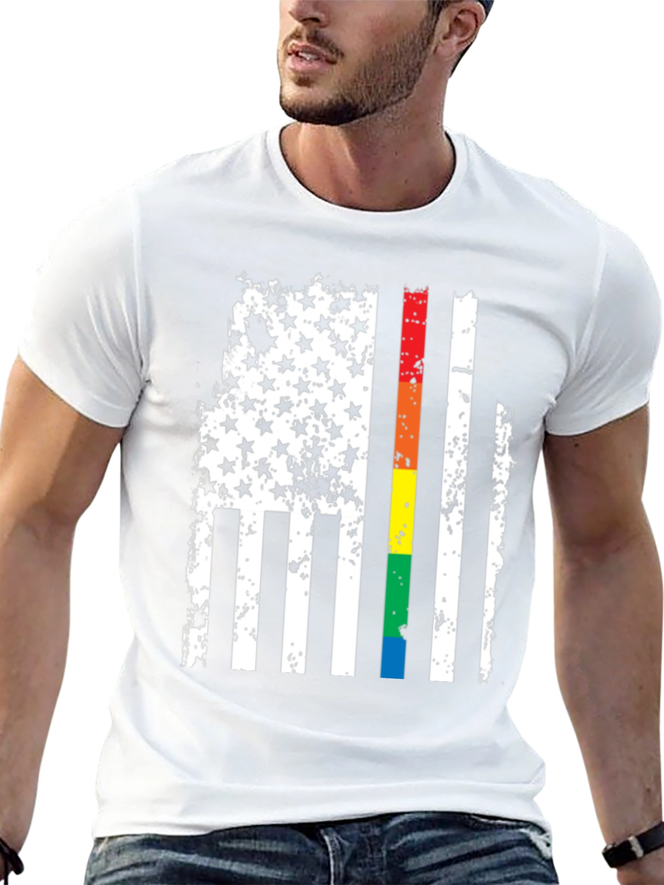 Distressed American Flag LGBTQ Pride T-Shirt
