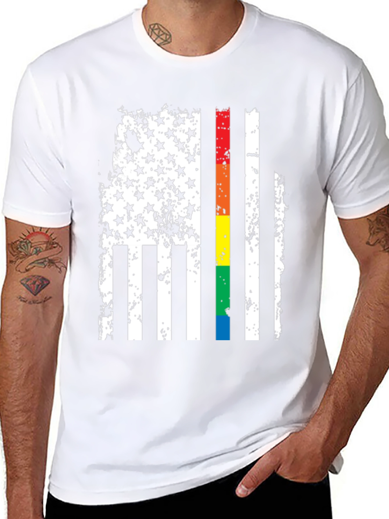 Distressed American Flag LGBTQ Pride T-Shirt