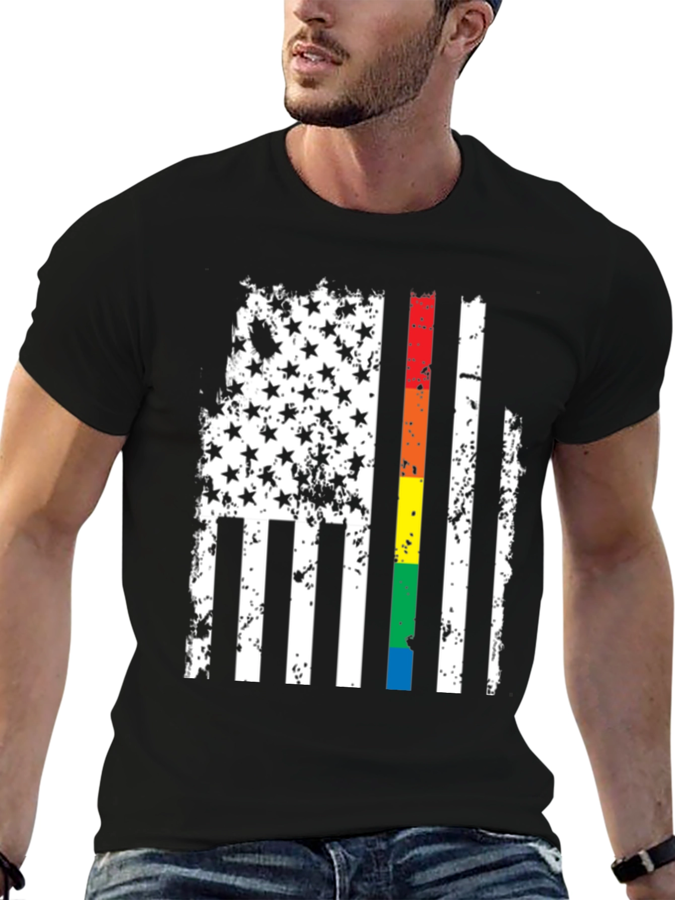 Distressed American Flag LGBTQ Pride T-Shirt
