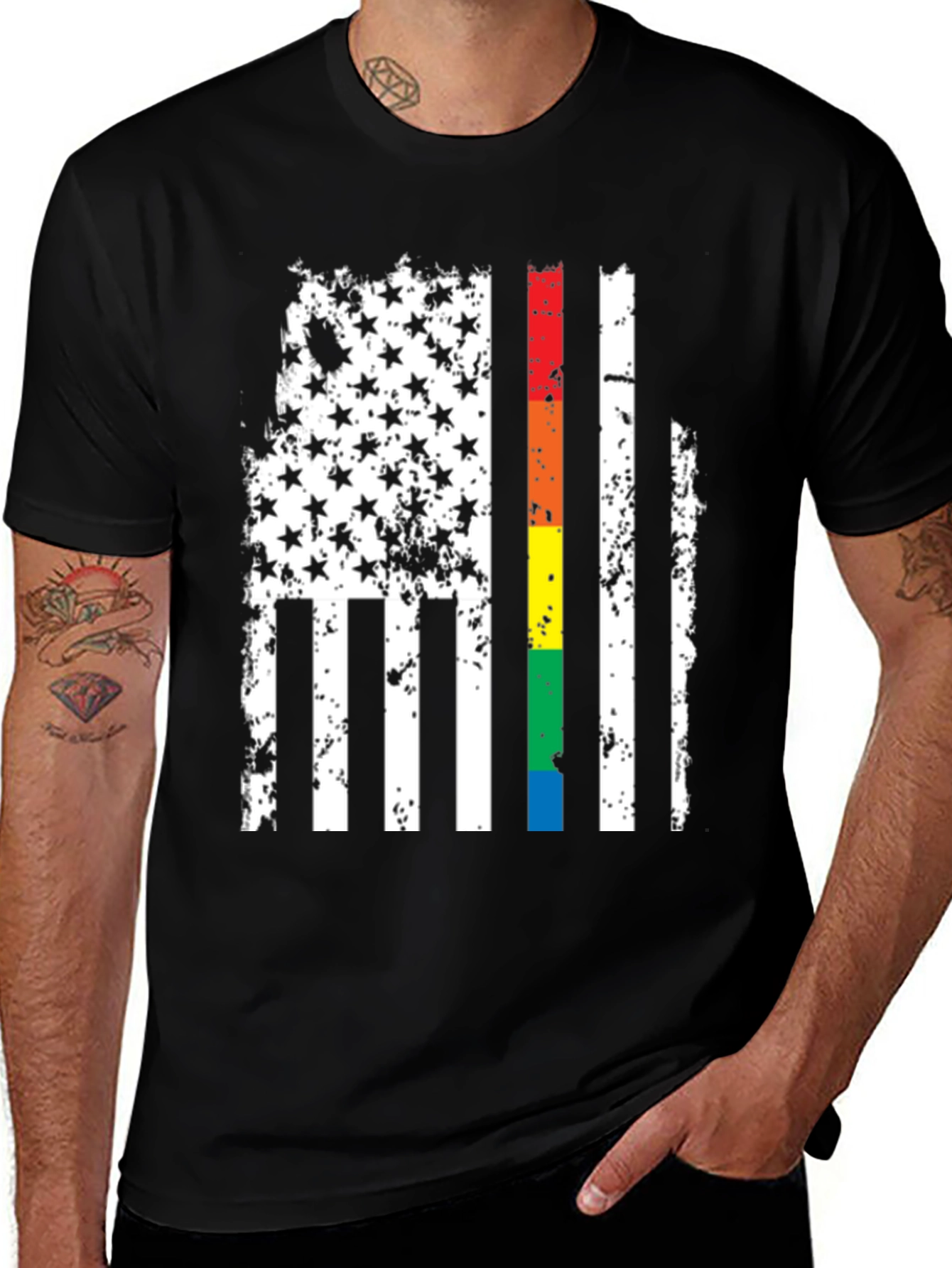 Distressed American Flag LGBTQ Pride T-Shirt