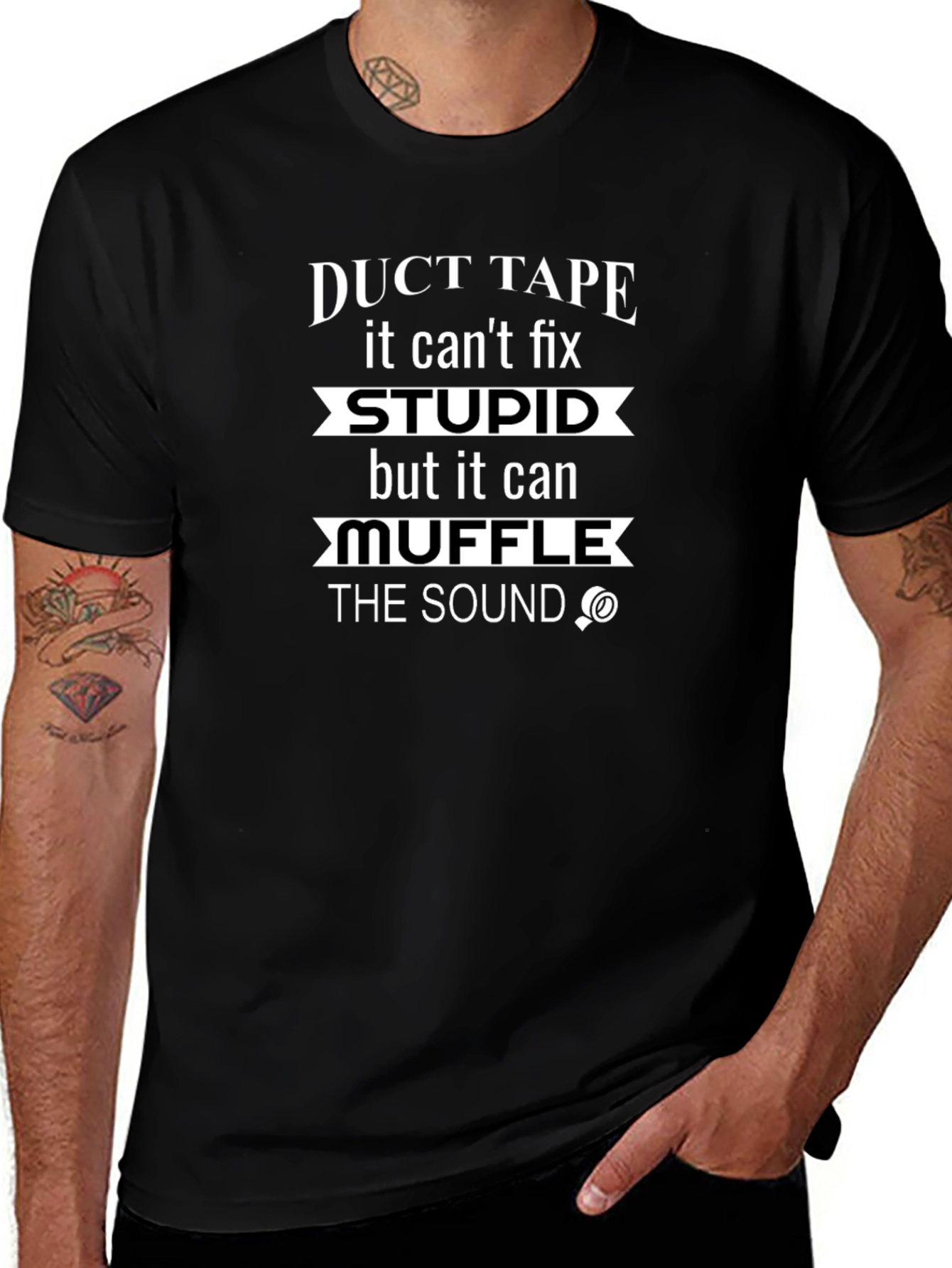 Funny Duct Tape Fix Stupid Mens Black T-Shirt