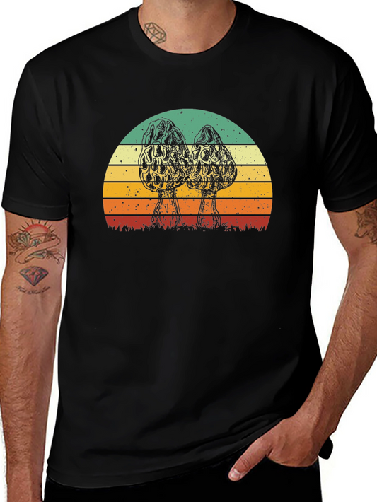 Vintage Morel Mushroom Sunset Graphic T-Shirt
