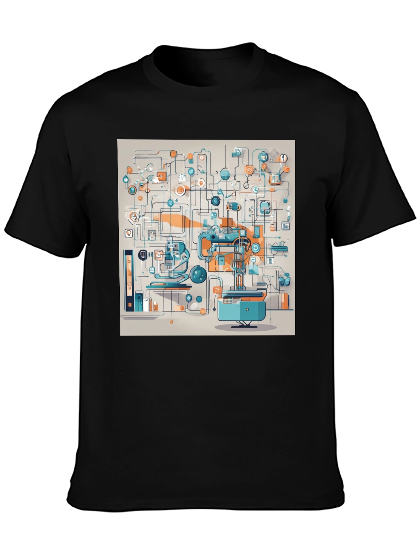Abstract Machine Print Black T-Shirt