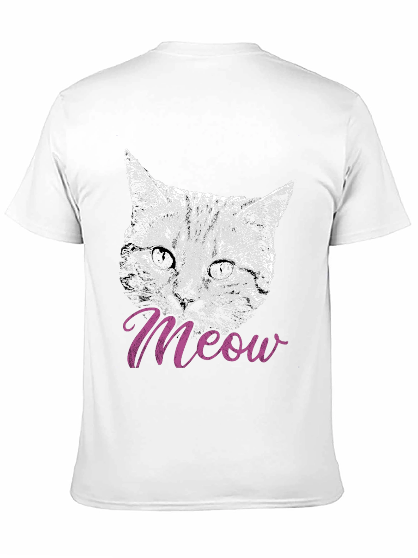 Cat Meow T-Shirt Black Crew Neck Casual
