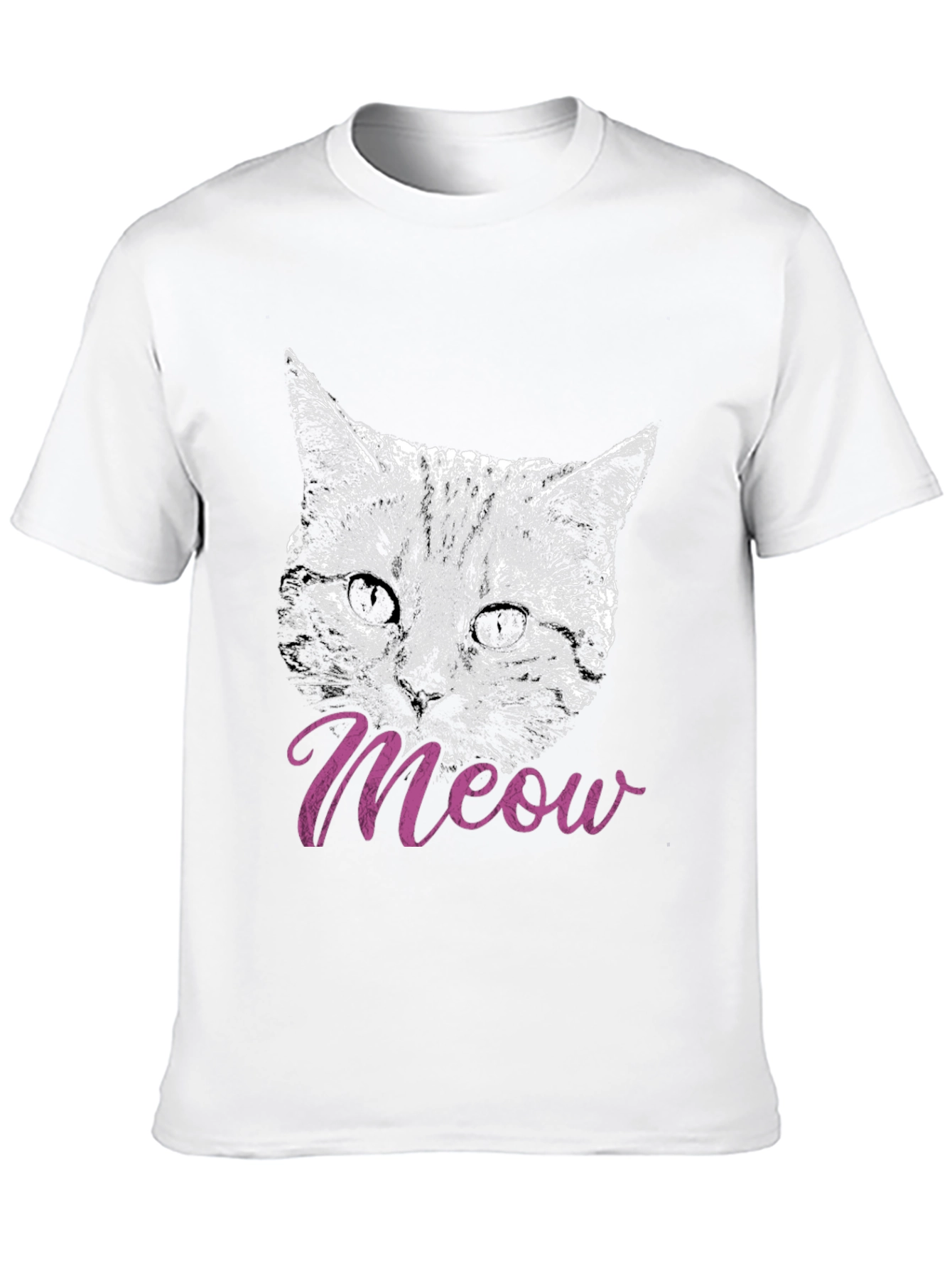 Cat Meow T-Shirt Black Crew Neck Casual