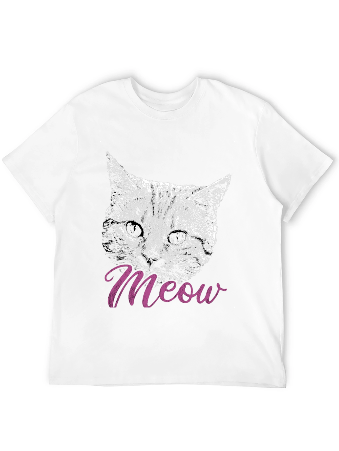 Cat Meow T-Shirt Black Crew Neck Casual