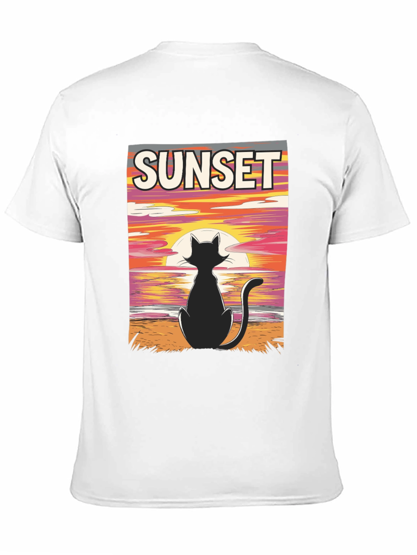 Sunset Cat Graphic T-Shirt - Black
