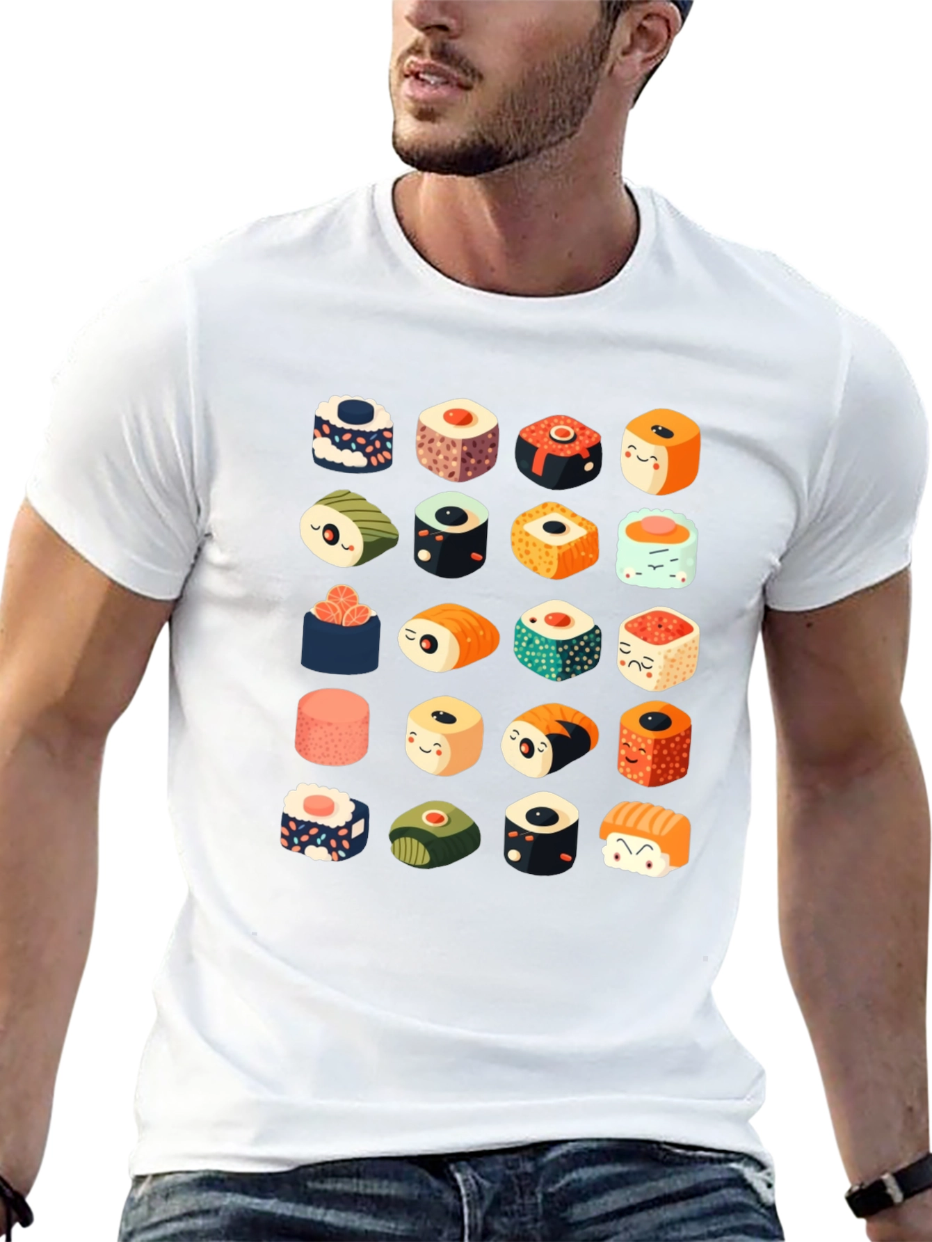 Sushi Pattern Black T-Shirt