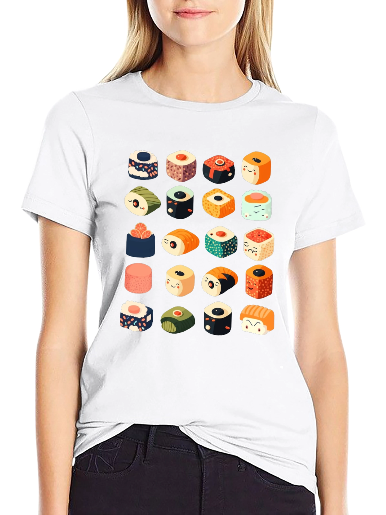 Sushi Pattern Black T-Shirt