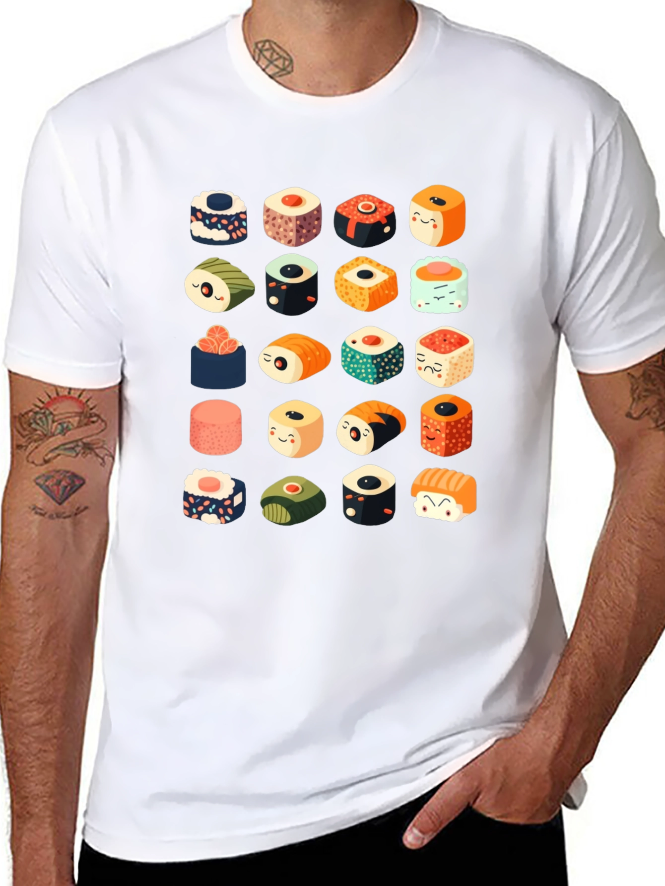 Sushi Pattern Black T-Shirt