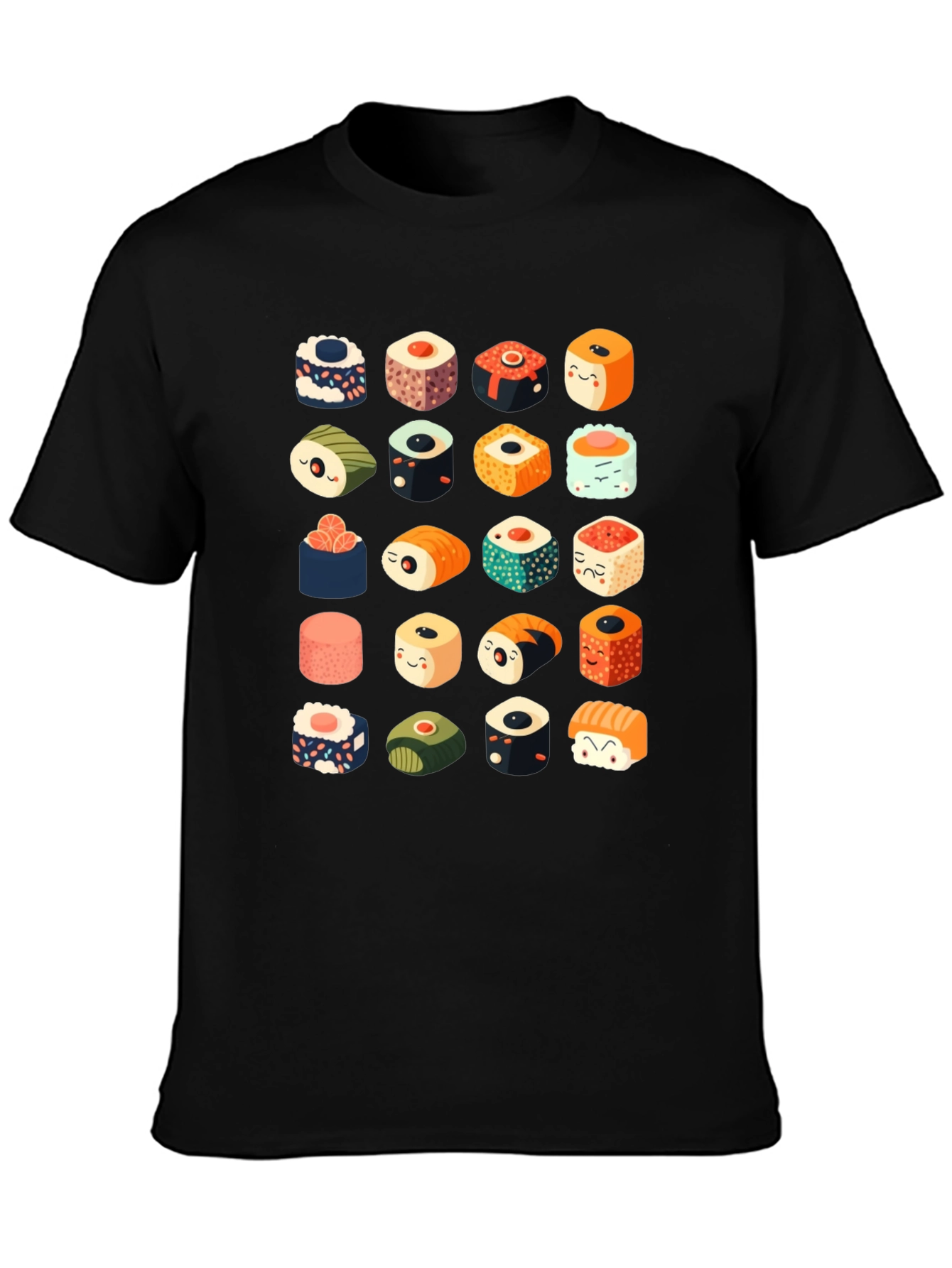 Sushi Pattern Black T-Shirt