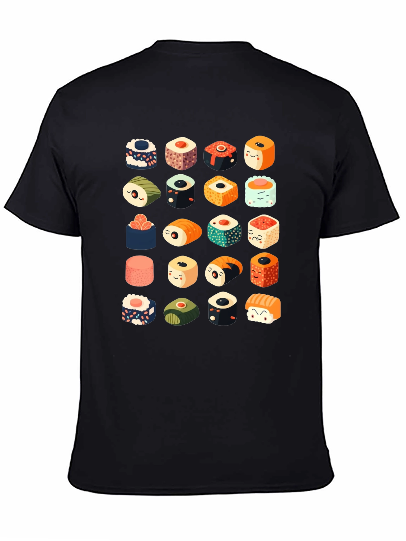 Sushi Pattern Black T-Shirt