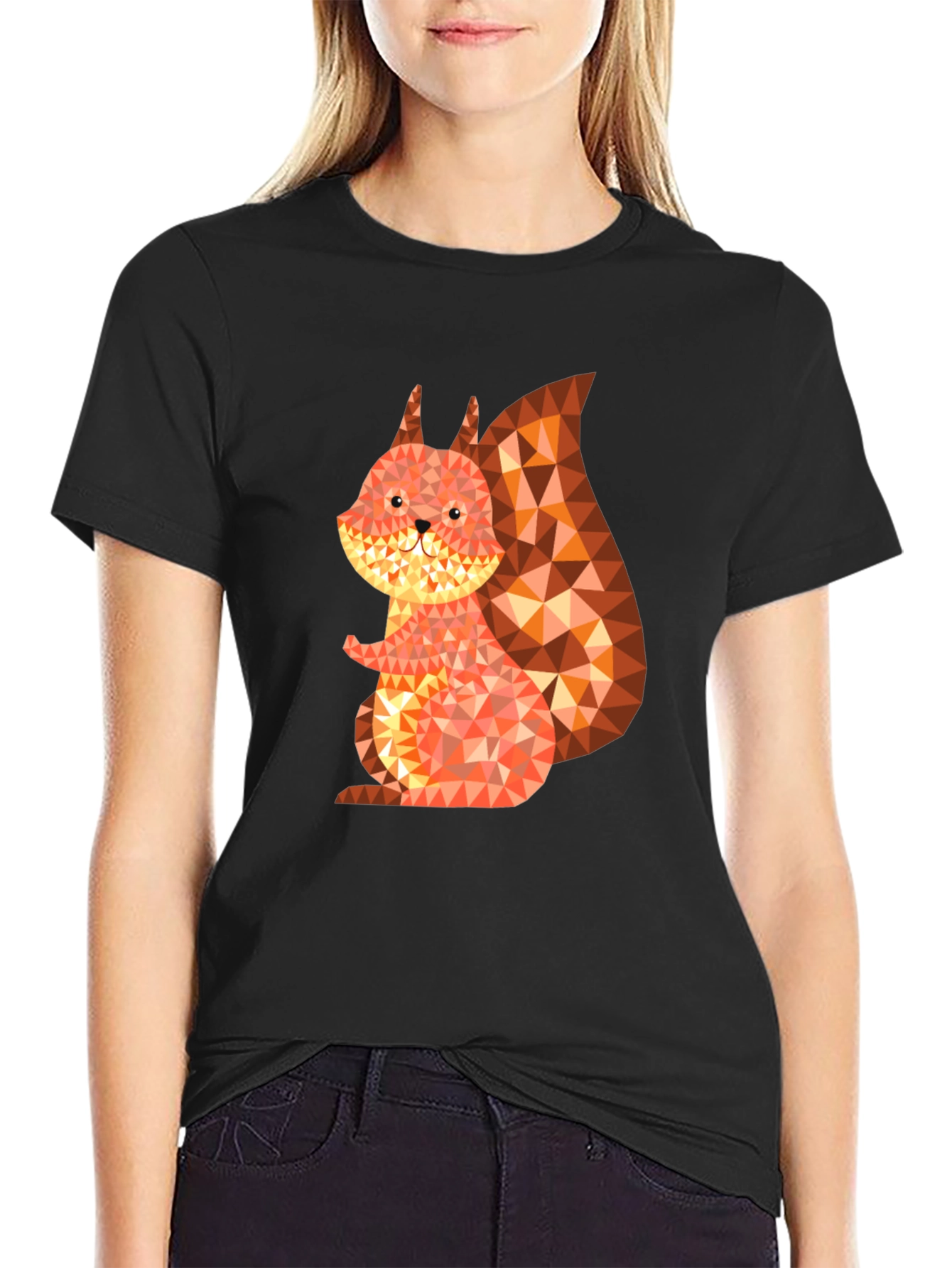 Geometric Squirrel Graphic Tee - Black