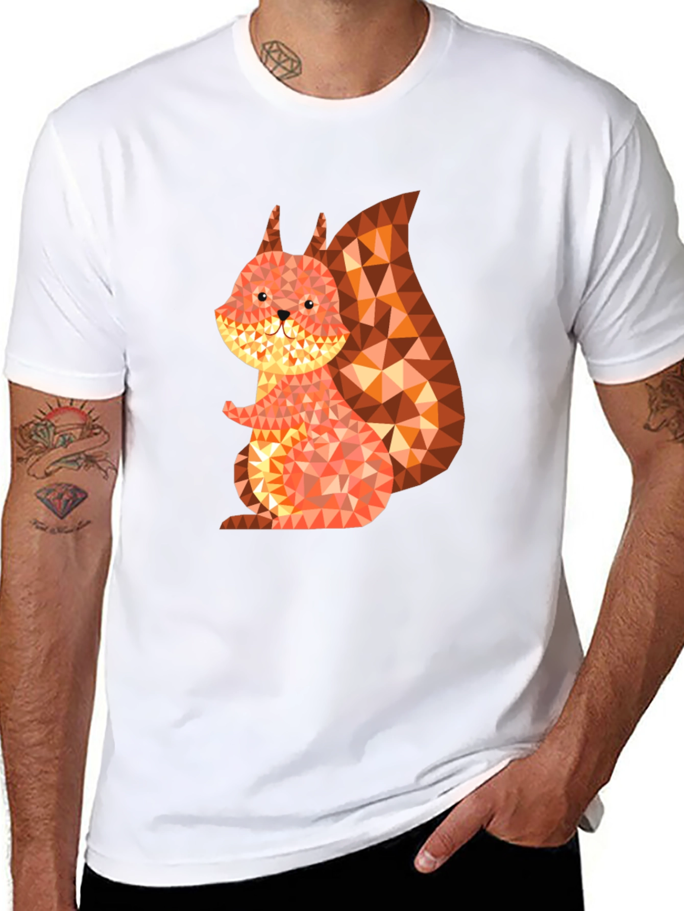 Geometric Squirrel Graphic Tee - Black