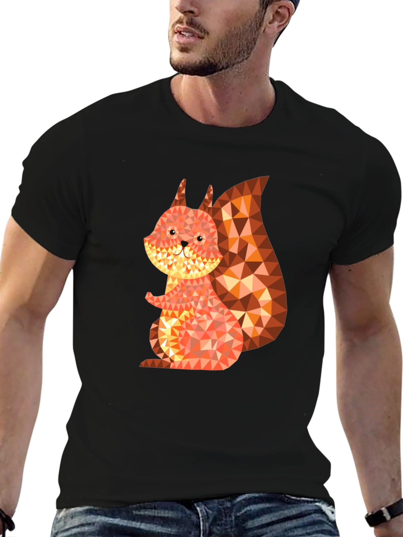 Geometric Squirrel Graphic Tee - Black