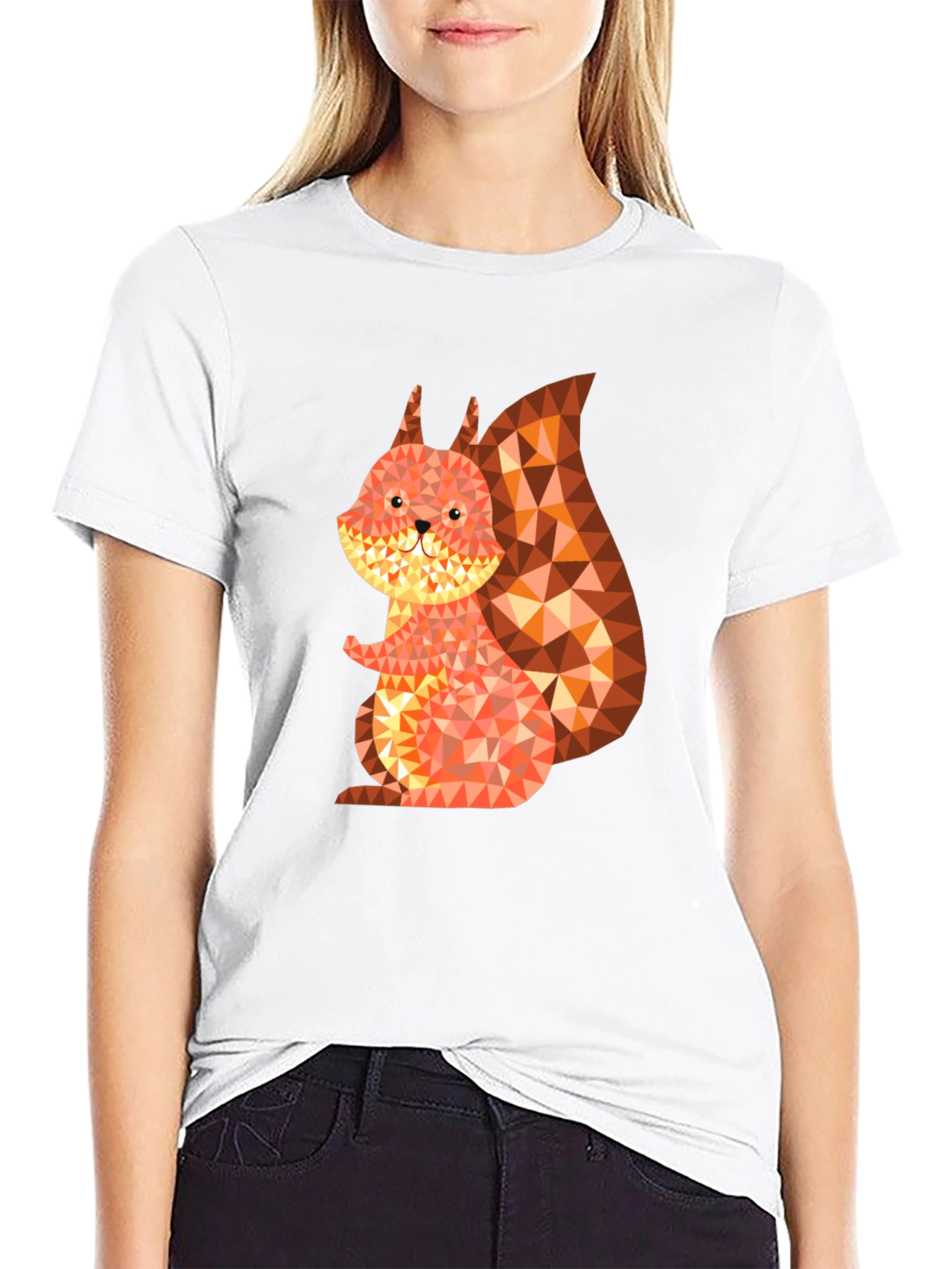 Geometric Squirrel Graphic Tee - Black