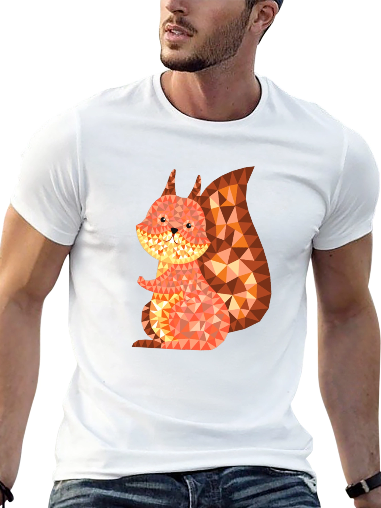 Geometric Squirrel Graphic Tee - Black