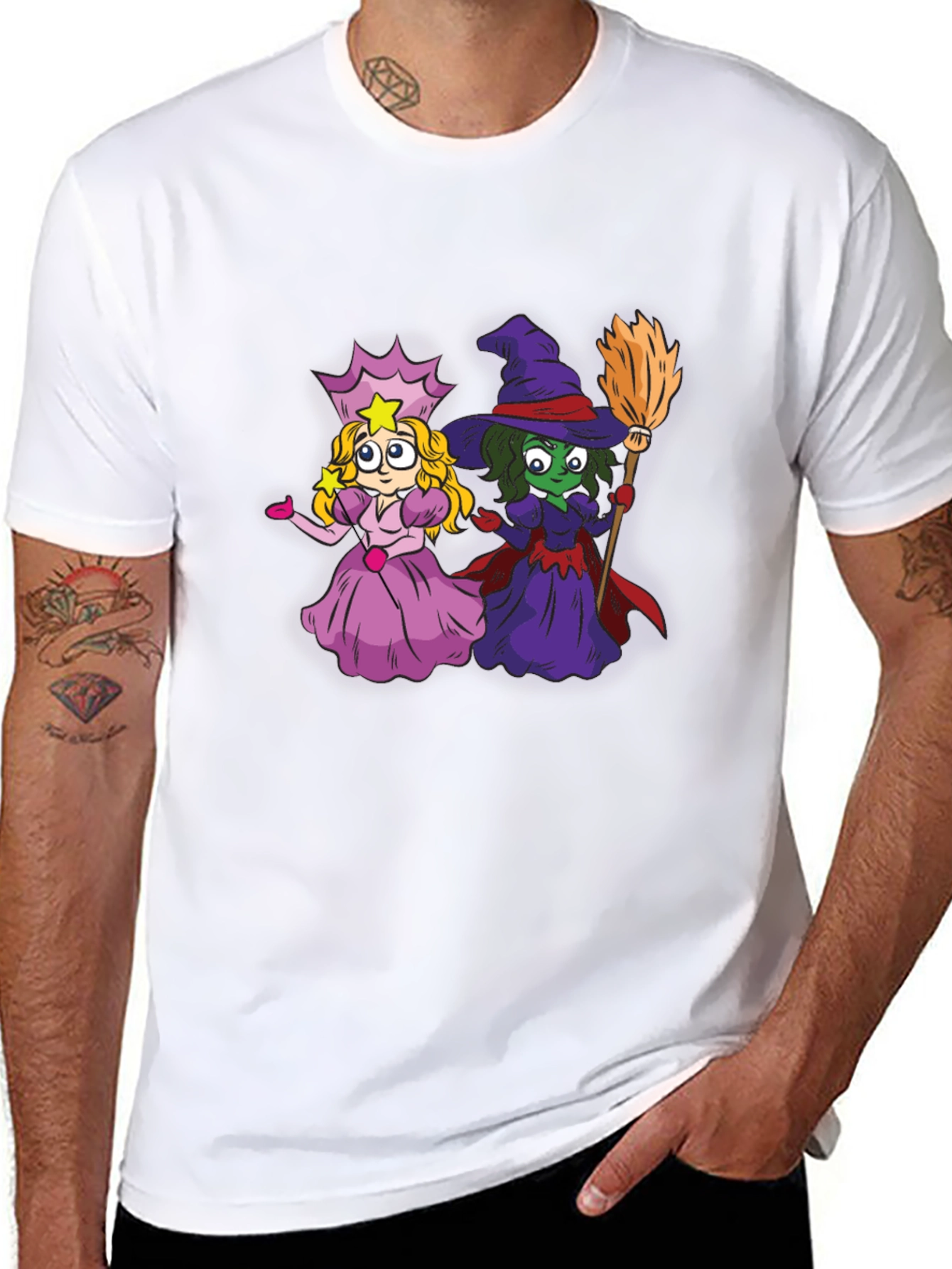 Witch & Princess Cartoon Graphic T-Shirt
