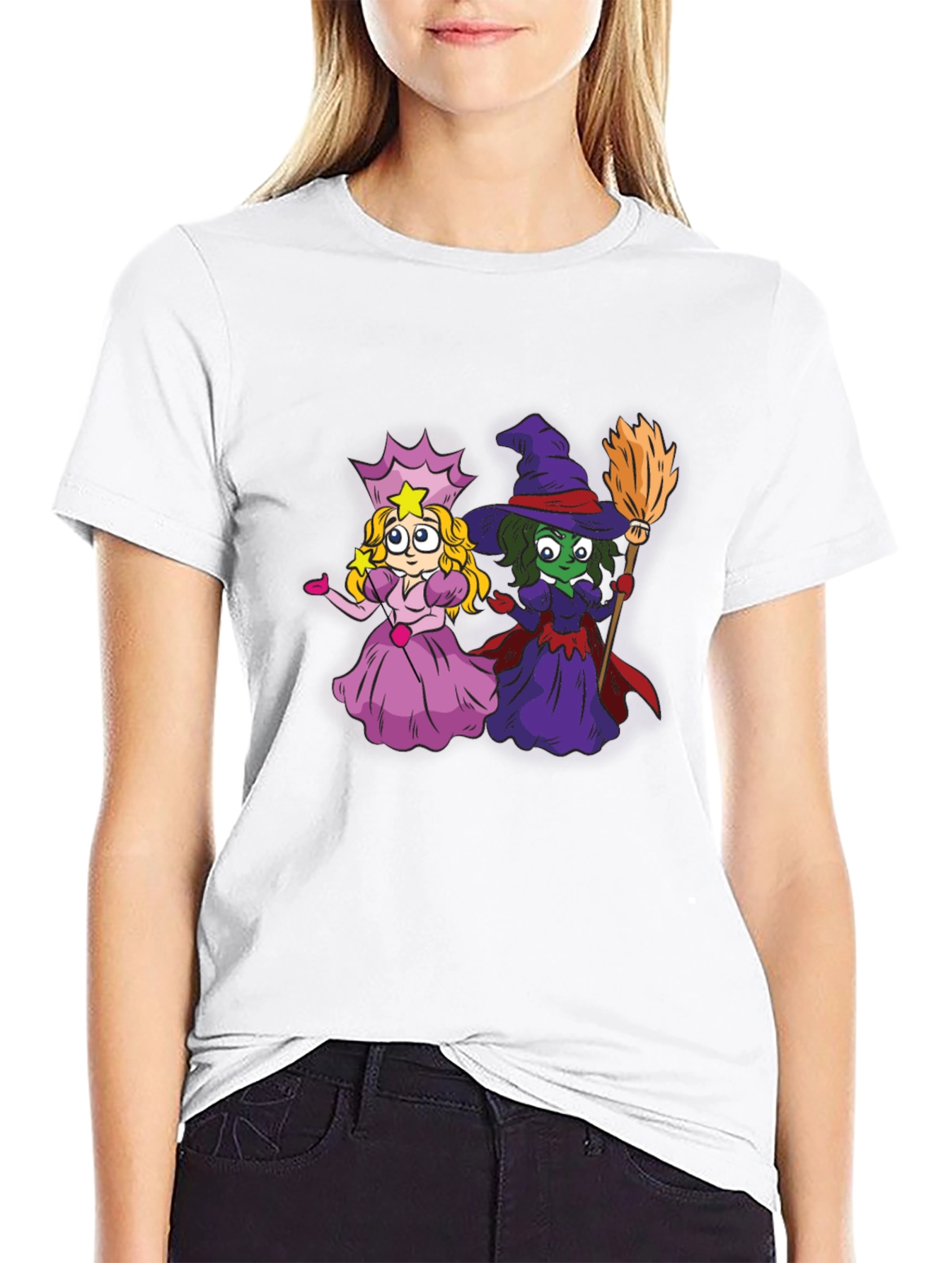 Witch & Princess Cartoon Graphic T-Shirt