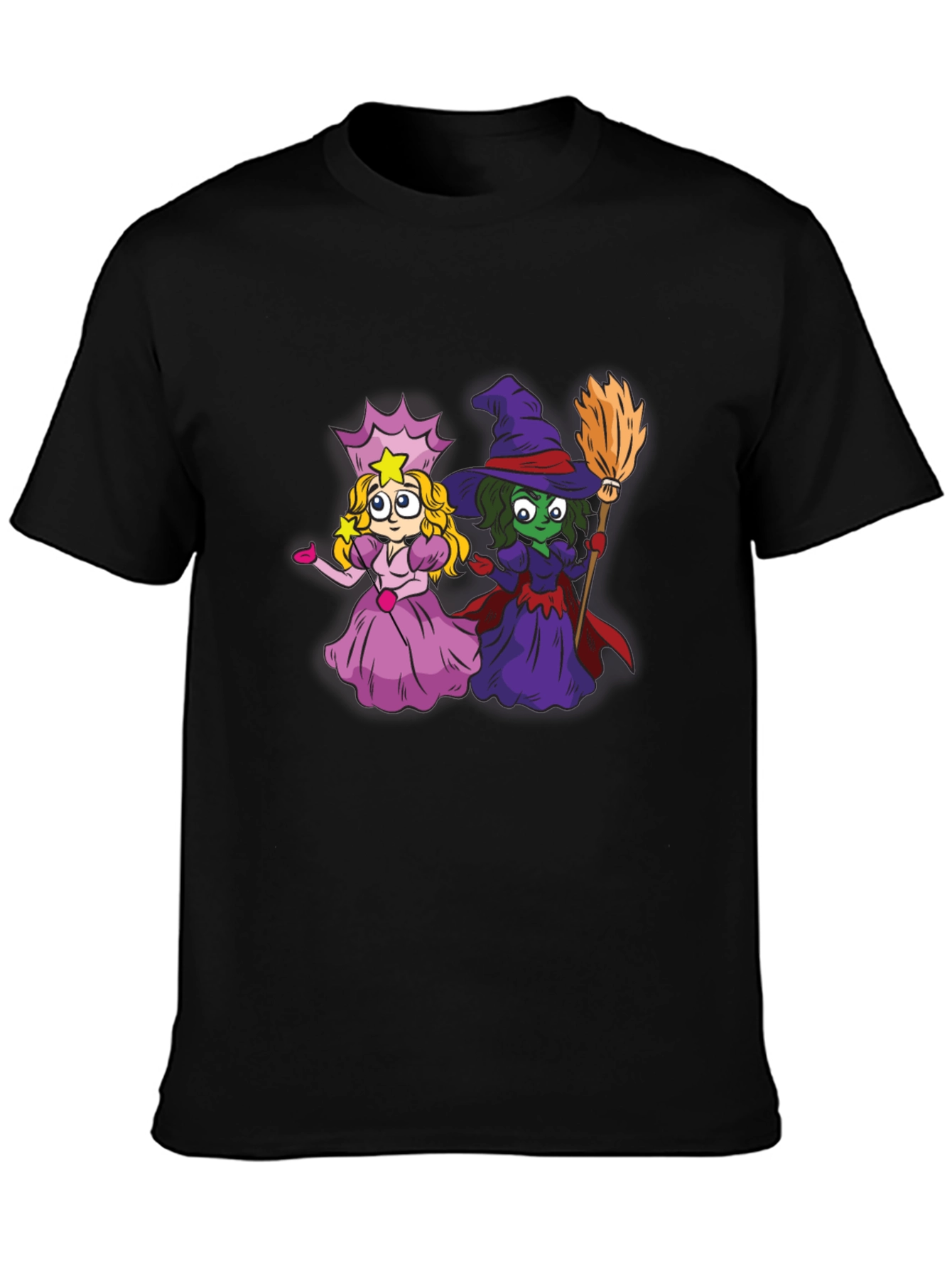 Witch & Princess Cartoon Graphic T-Shirt