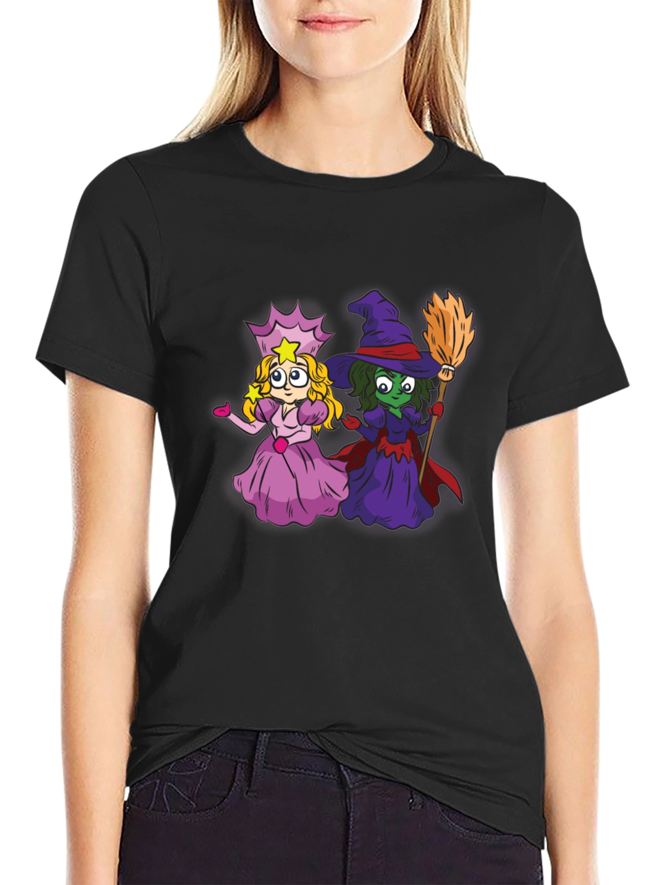 Witch & Princess Cartoon Graphic T-Shirt