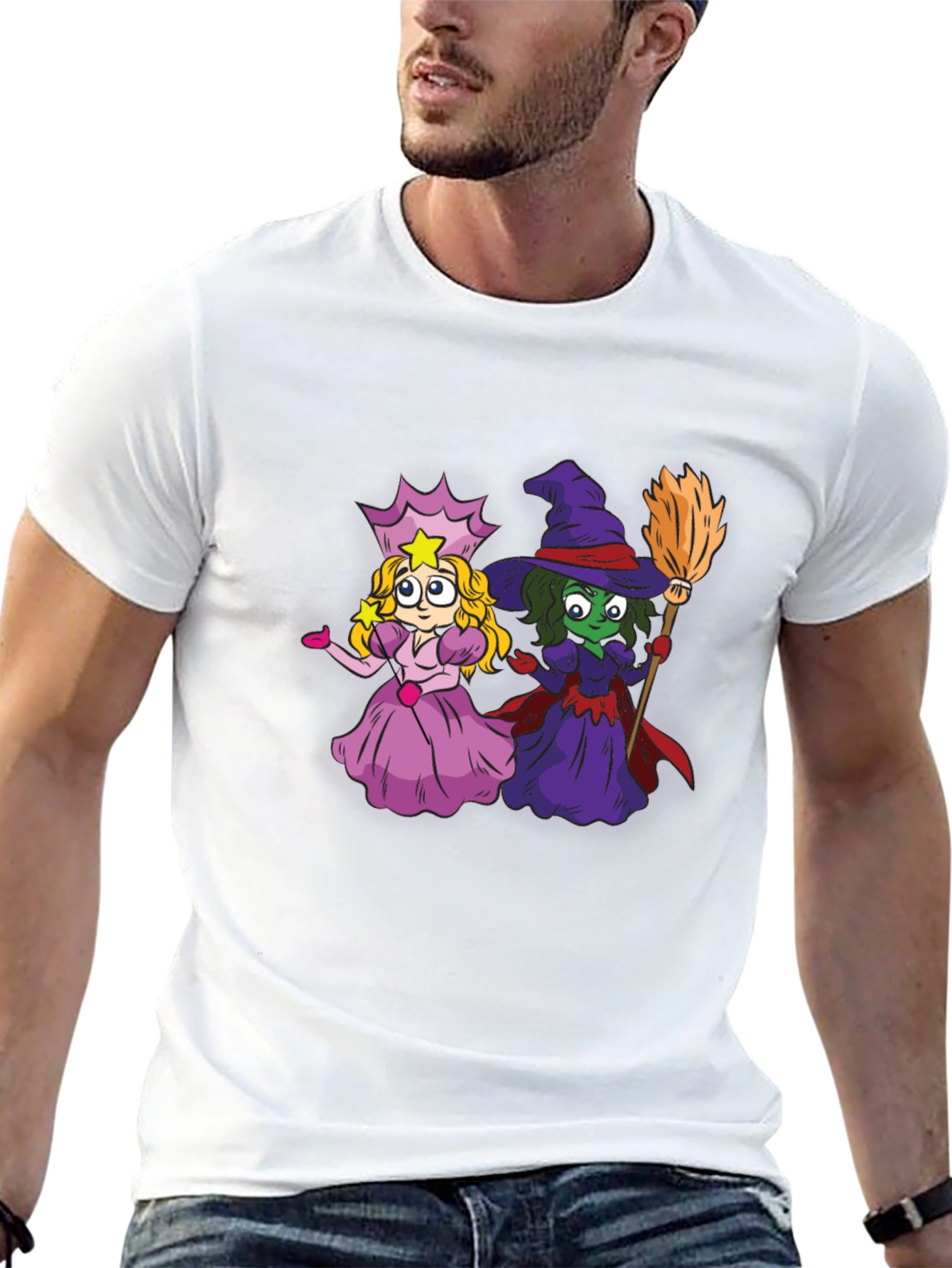 Witch & Princess Cartoon Graphic T-Shirt