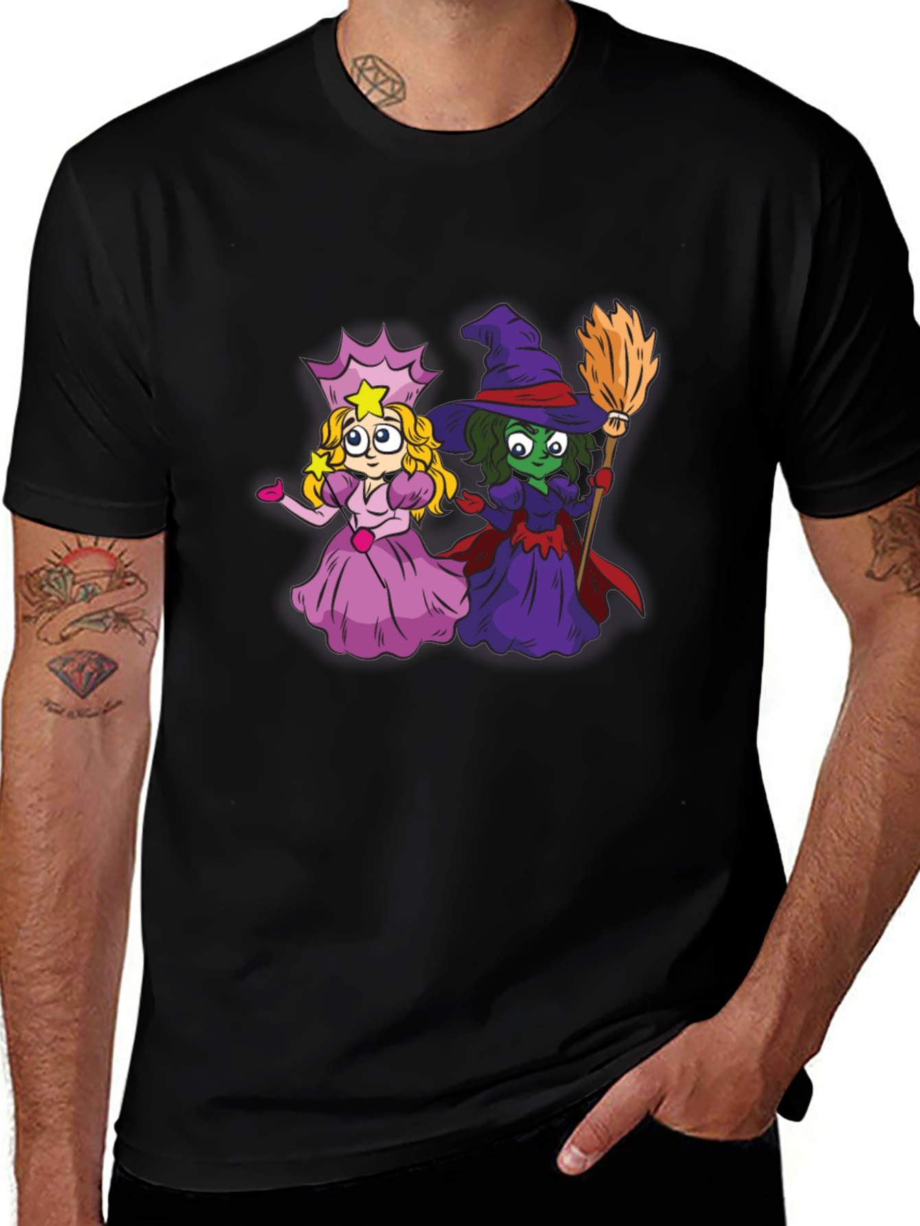 Witch & Princess Cartoon Graphic T-Shirt