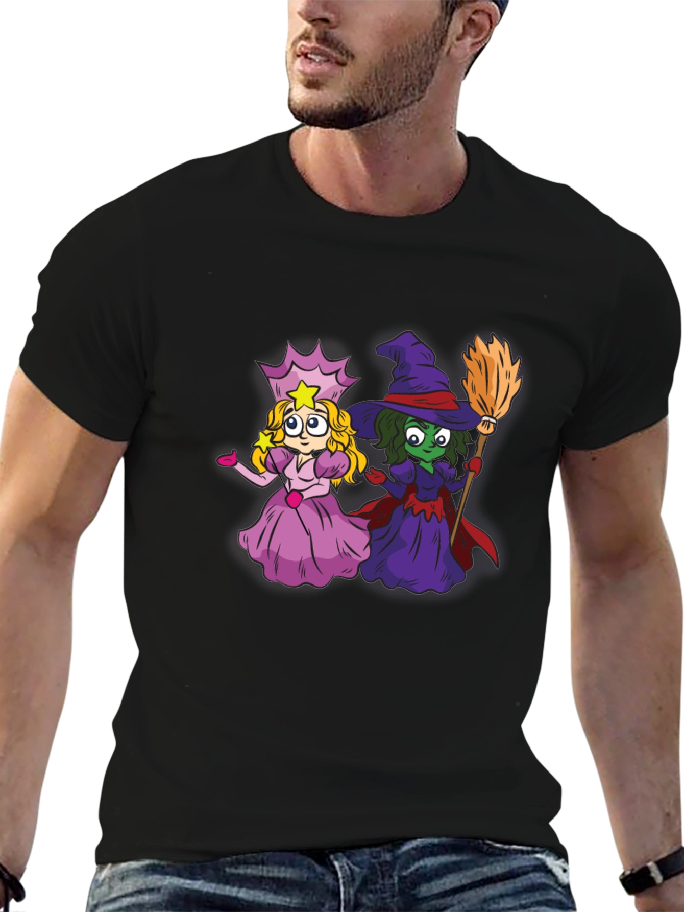 Witch & Princess Cartoon Graphic T-Shirt
